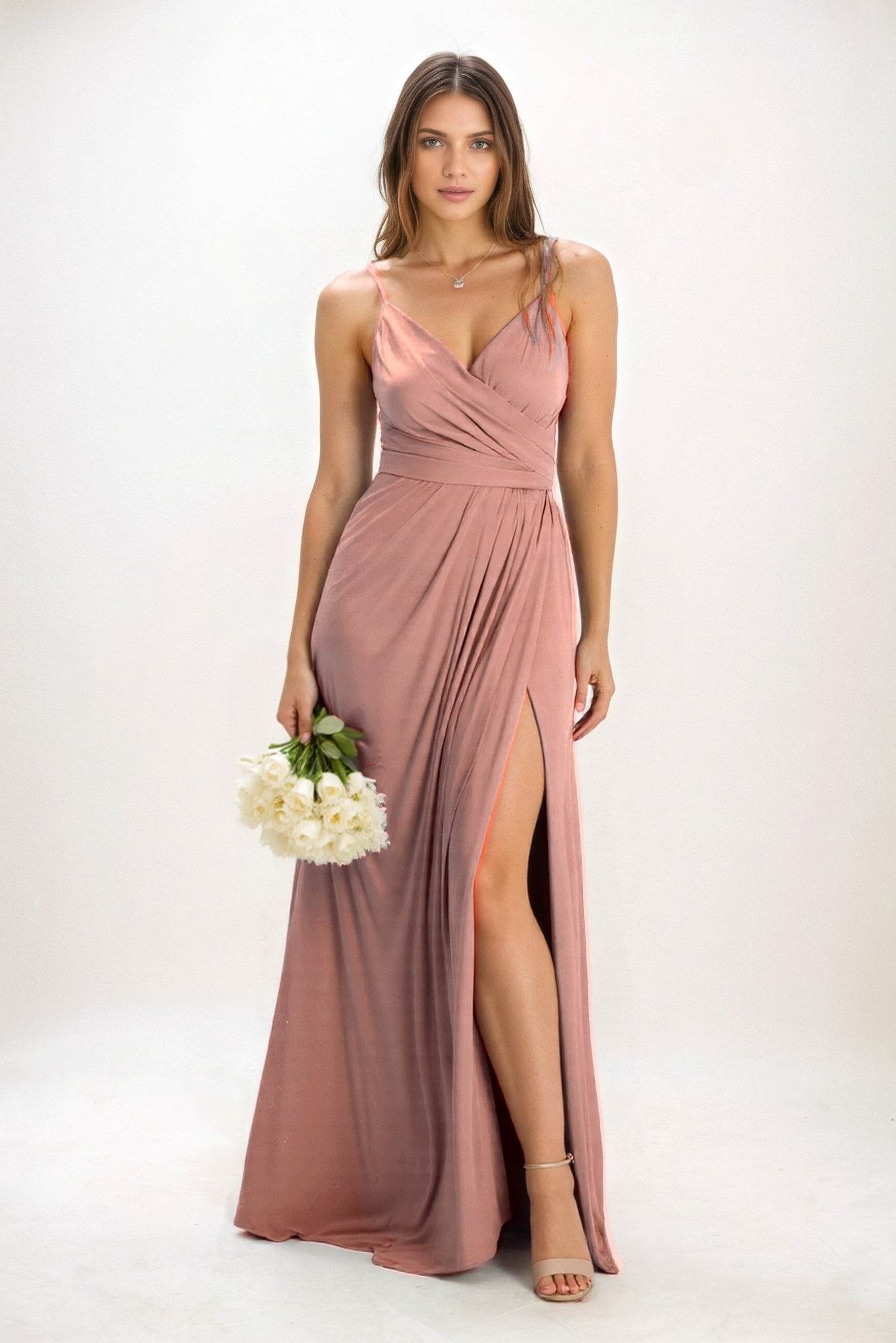 A-Line Maxi Luxe Satin Bridesmaid Dress CB0844 - COCOMELODY