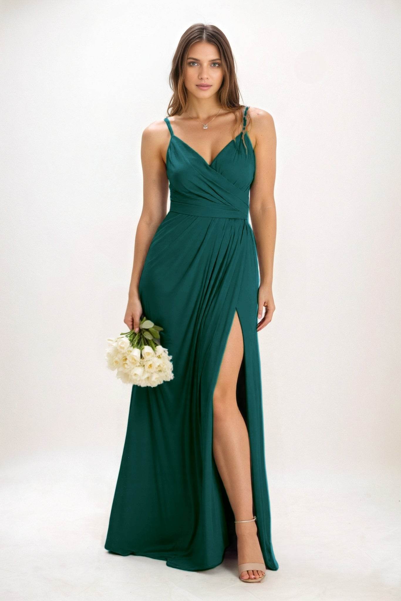 A-Line Maxi Luxe Satin Bridesmaid Dress CB0844 - COCOMELODY