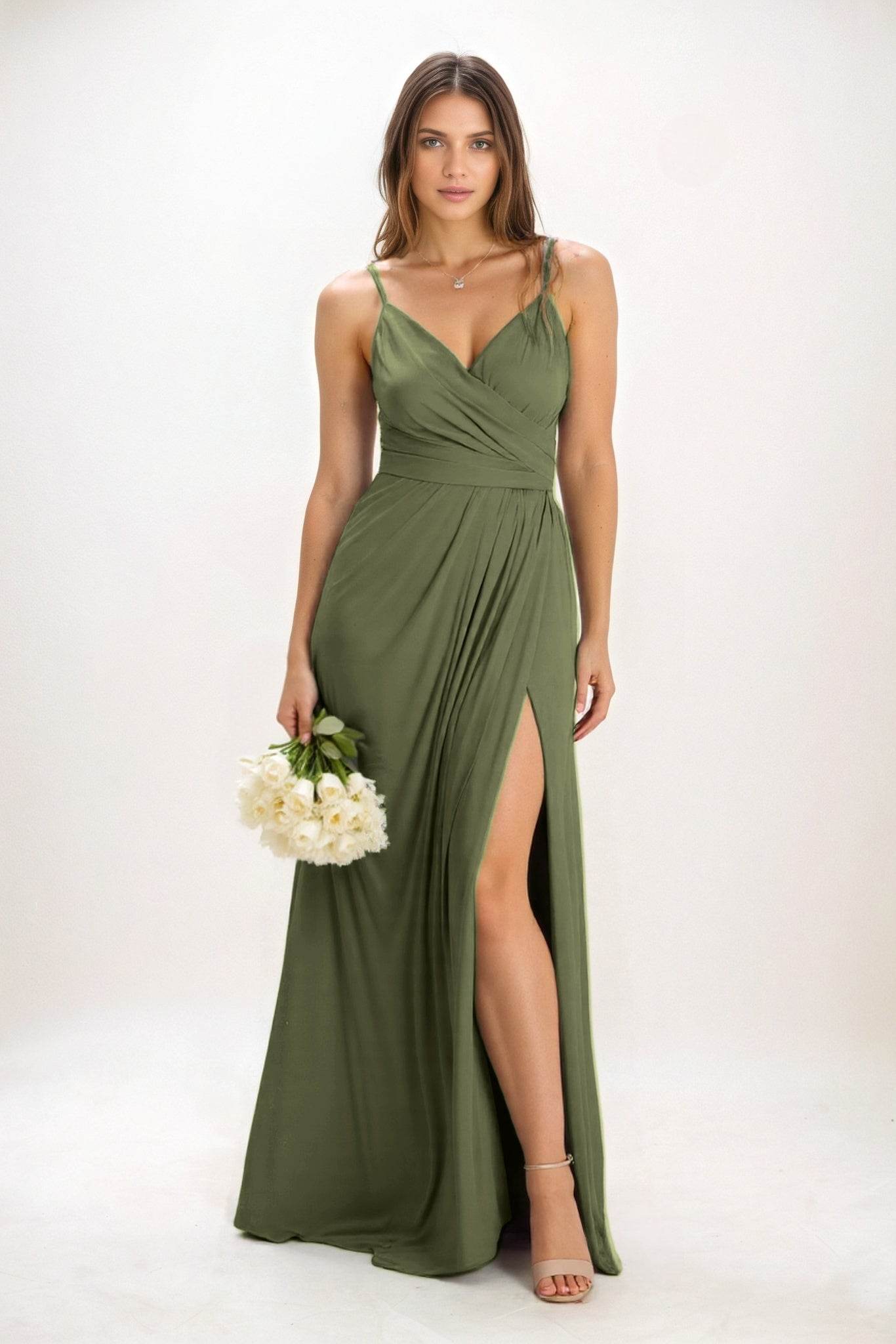 A-Line Maxi Luxe Satin Bridesmaid Dress CB0844 - COCOMELODY