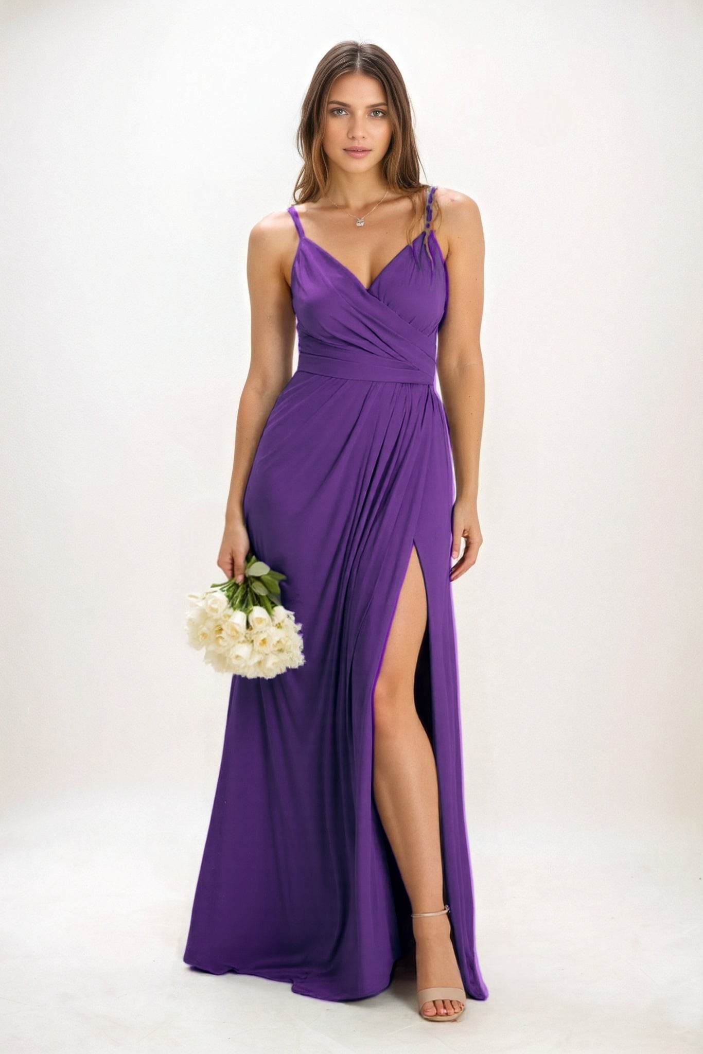 A-Line Maxi Luxe Satin Bridesmaid Dress CB0844 - COCOMELODY