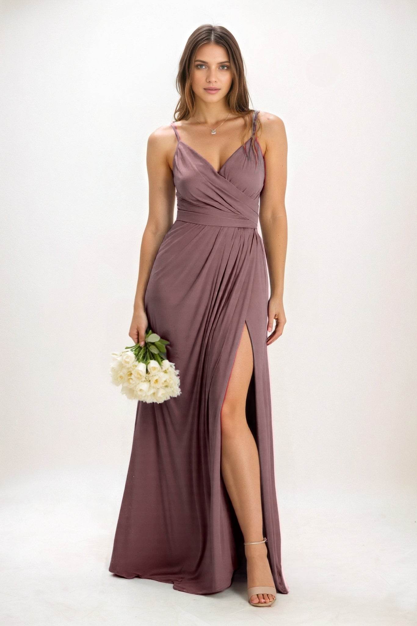 A-Line Maxi Luxe Satin Bridesmaid Dress CB0844 - COCOMELODY