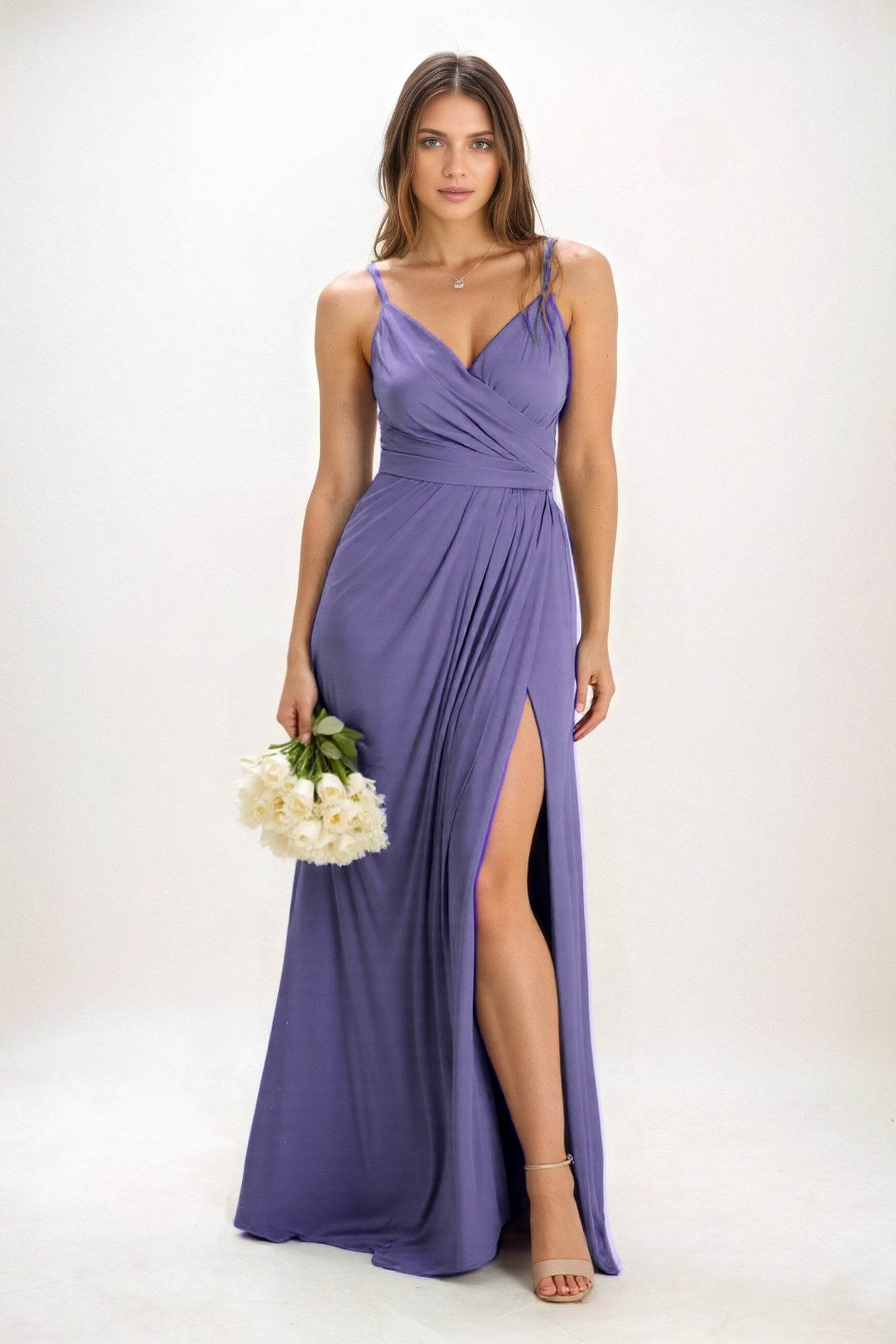 A-Line Maxi Luxe Satin Bridesmaid Dress CB0844 - COCOMELODY