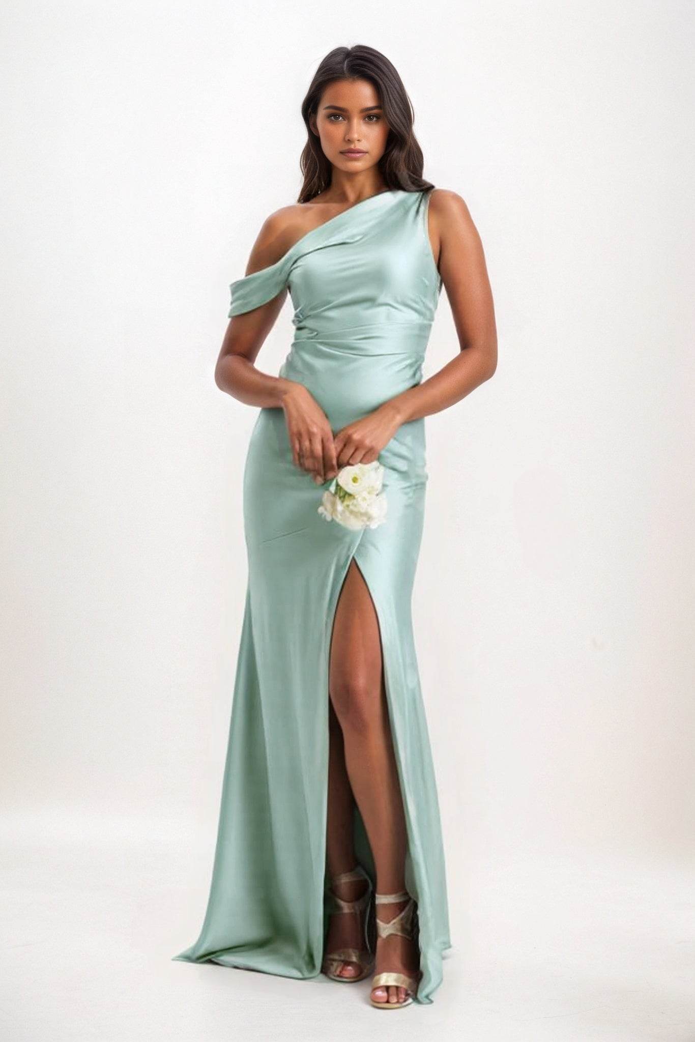 Sheath-Column Maxi Luxe Satin Bridesmaid Dress CB0845 - COCOMELODY