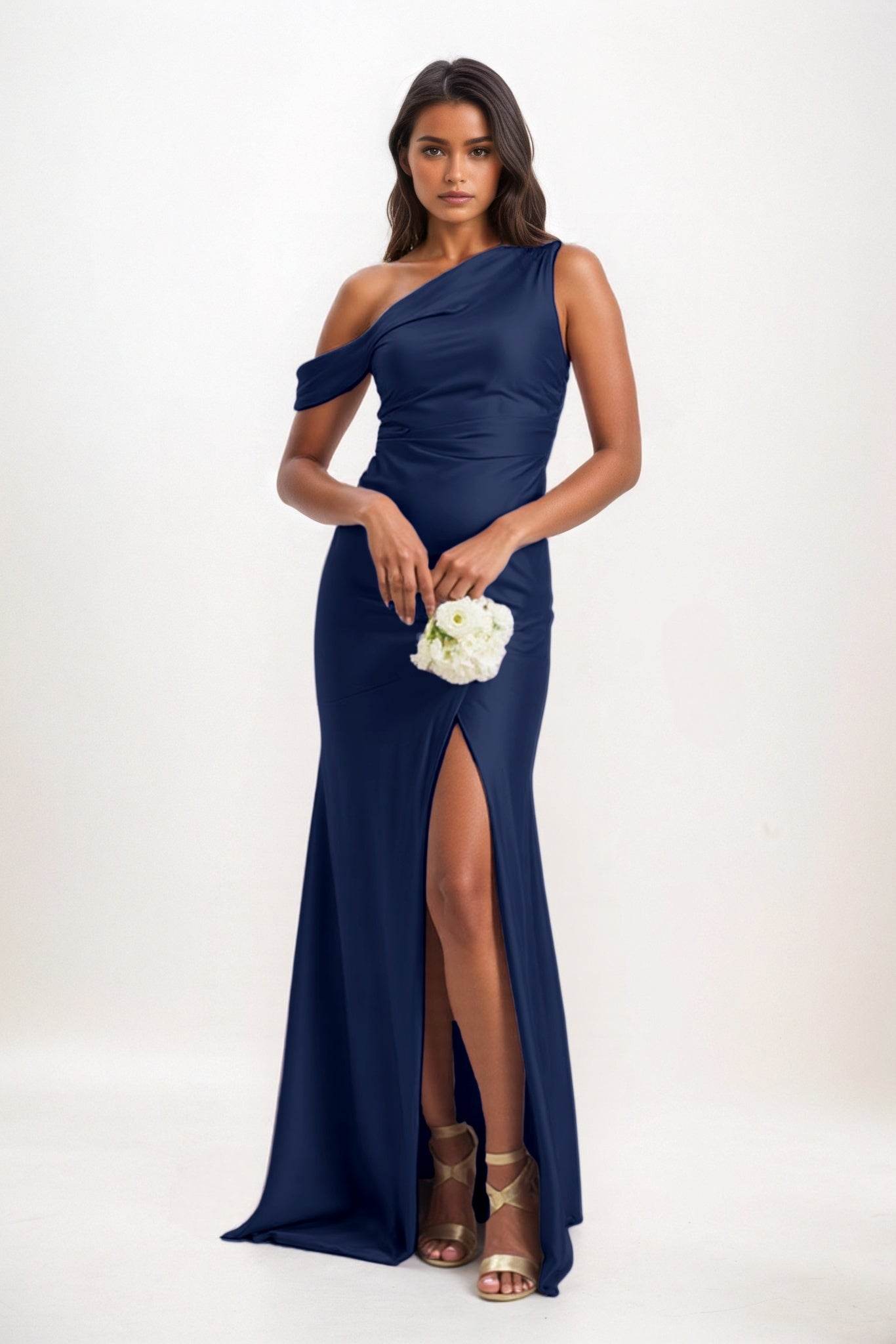 Sheath-Column Maxi Luxe Satin Bridesmaid Dress CB0845 - COCOMELODY