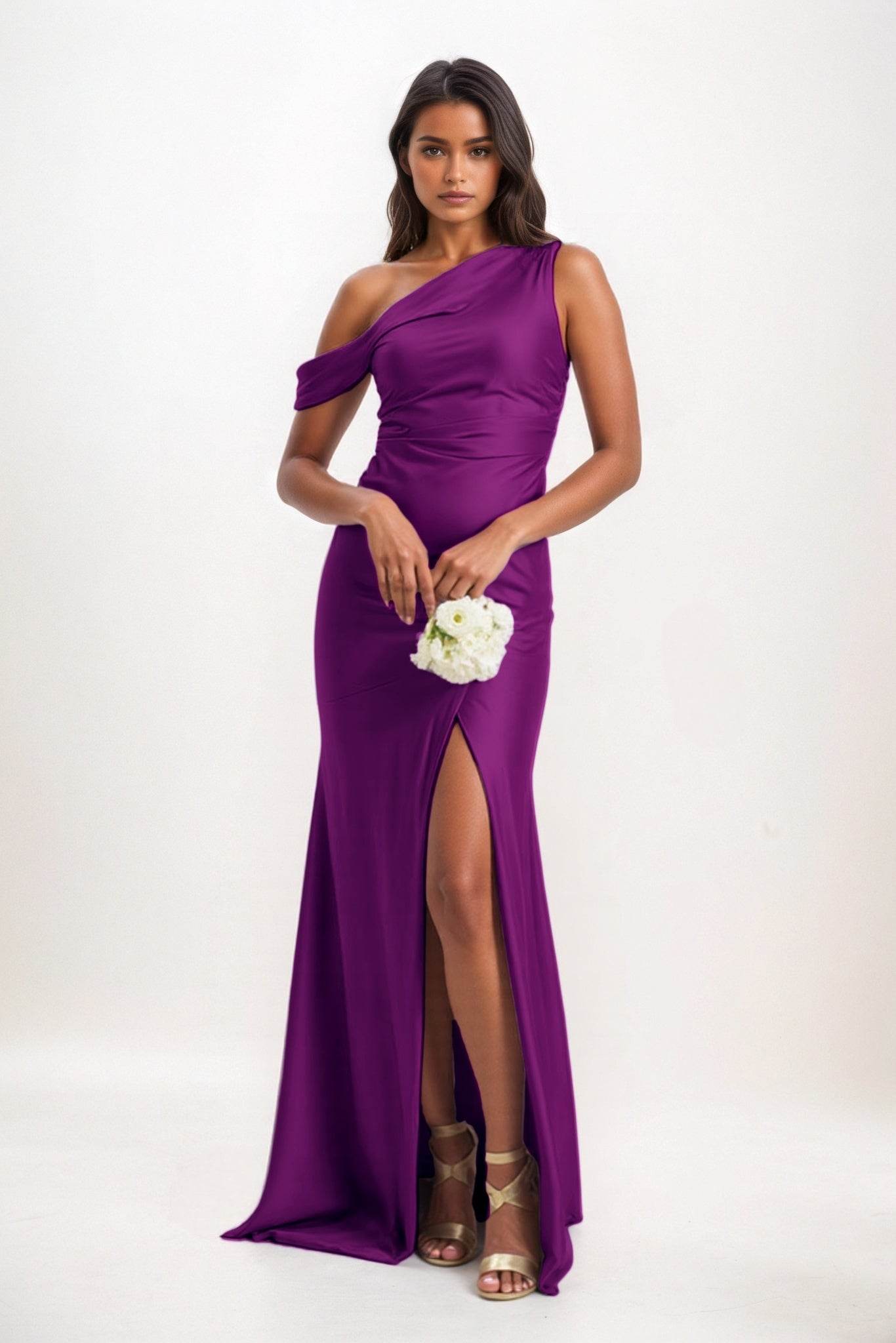 Sheath-Column Maxi Luxe Satin Bridesmaid Dress CB0845 - COCOMELODY