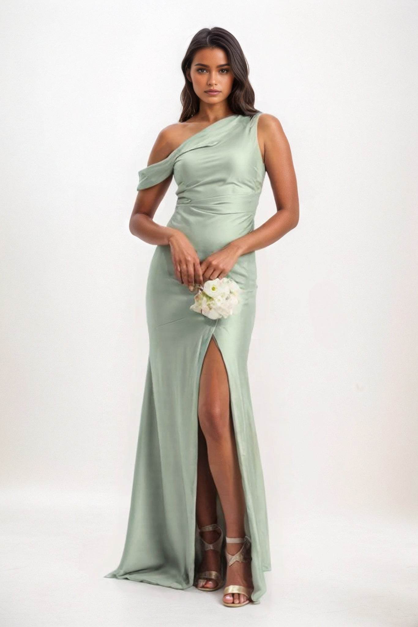 Sheath-Column Maxi Luxe Satin Bridesmaid Dress CB0845 - COCOMELODY