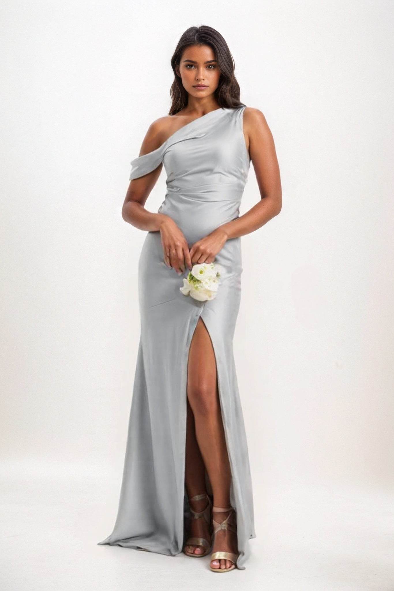 Sheath-Column Maxi Luxe Satin Bridesmaid Dress CB0845 - COCOMELODY