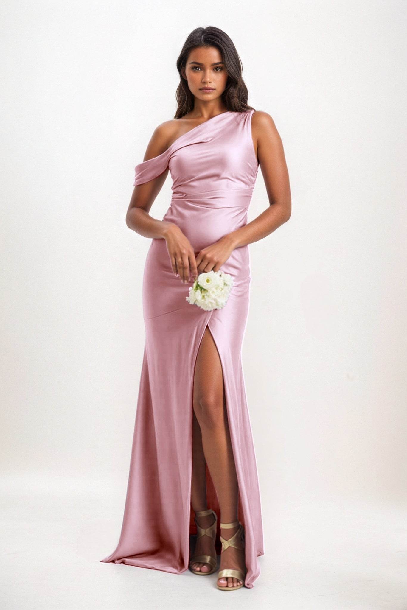 Sheath-Column Maxi Luxe Satin Bridesmaid Dress CB0845 - COCOMELODY