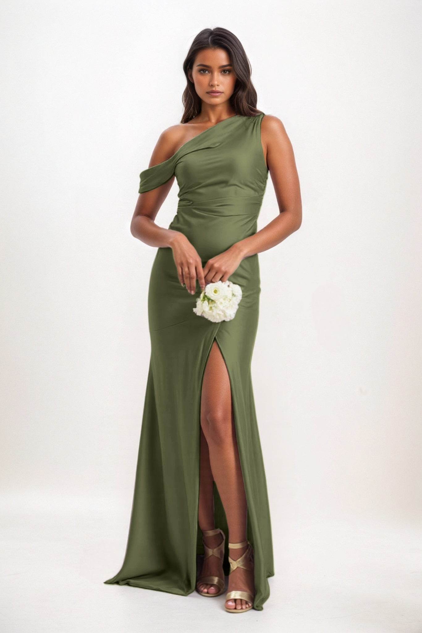 Sheath-Column Maxi Luxe Satin Bridesmaid Dress CB0845 - COCOMELODY