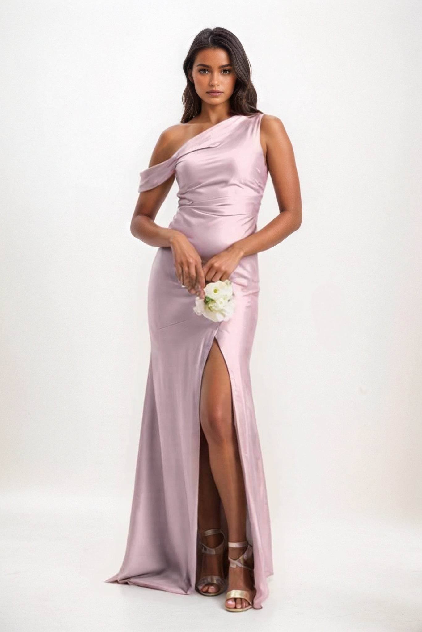 Sheath-Column Maxi Luxe Satin Bridesmaid Dress CB0845 - COCOMELODY