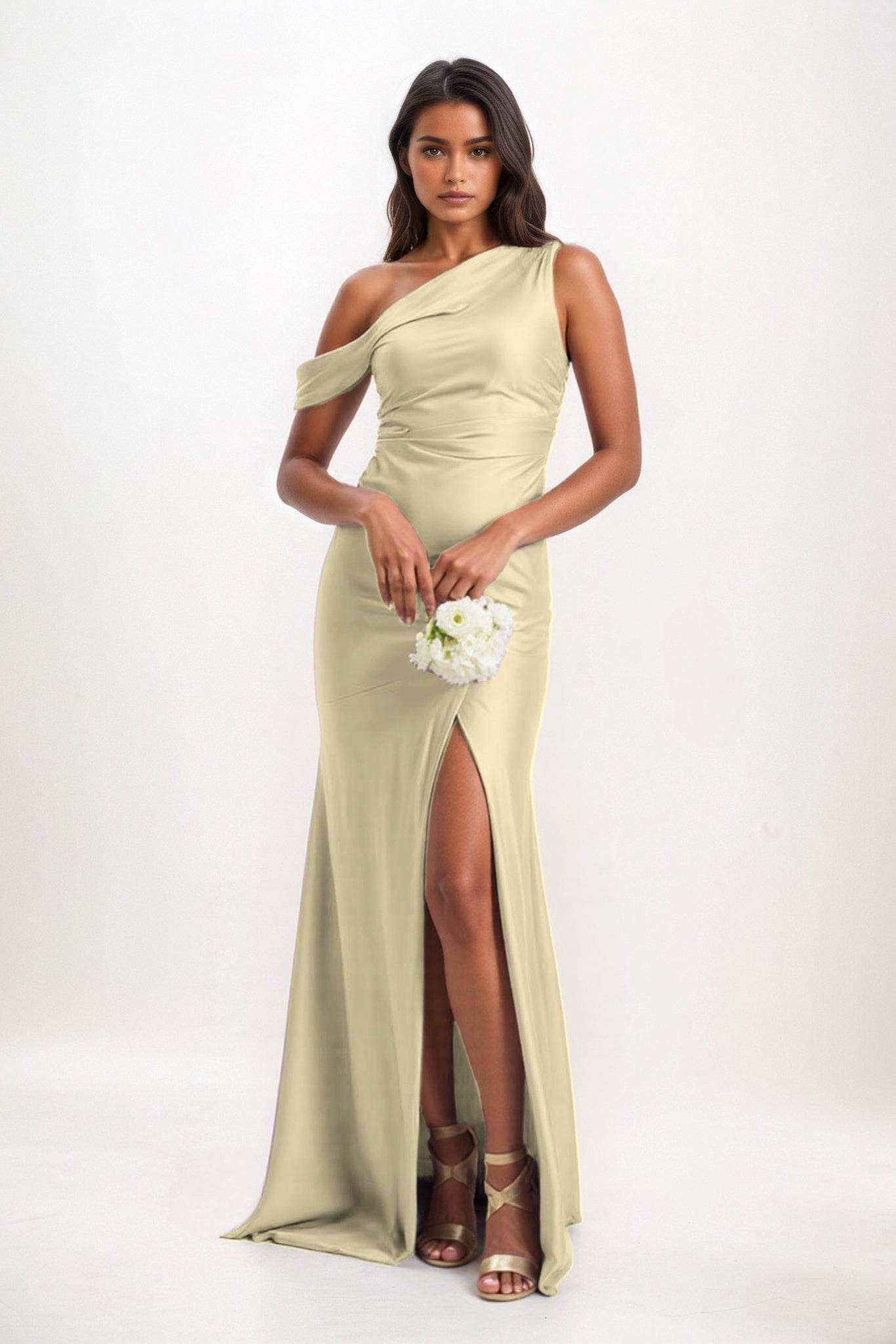 Sheath-Column Maxi Luxe Satin Bridesmaid Dress CB0845 - COCOMELODY