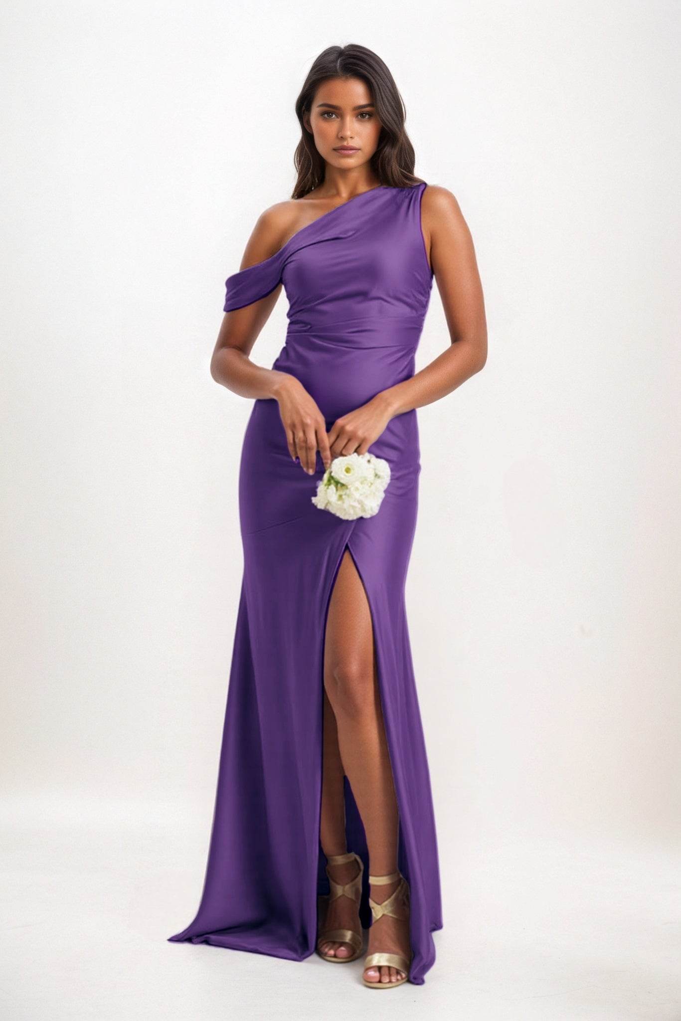 Sheath-Column Maxi Luxe Satin Bridesmaid Dress CB0845 - COCOMELODY
