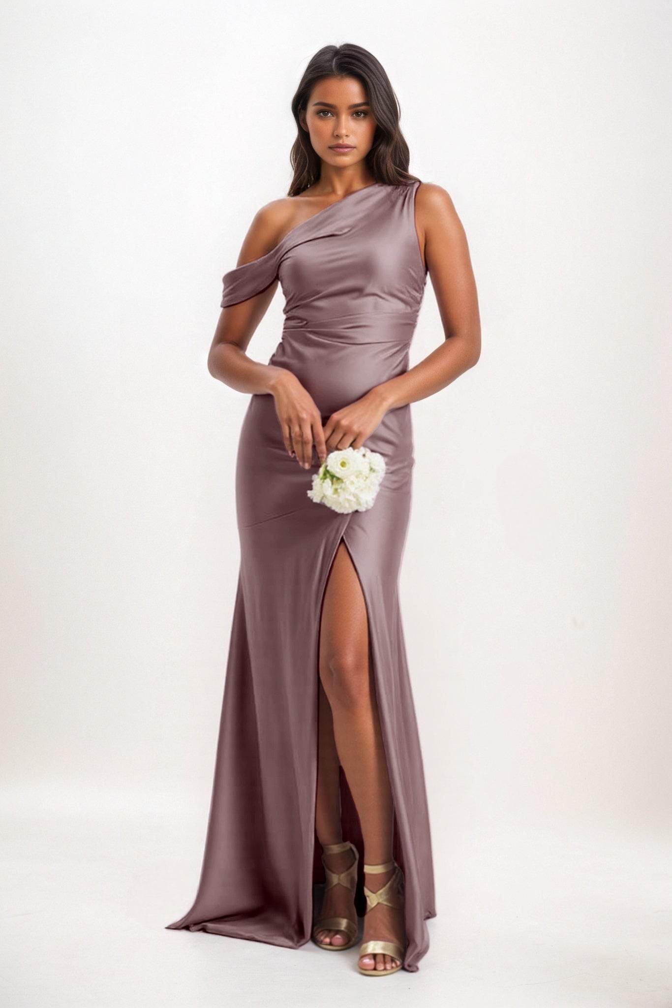 Sheath-Column Maxi Luxe Satin Bridesmaid Dress CB0845 - COCOMELODY