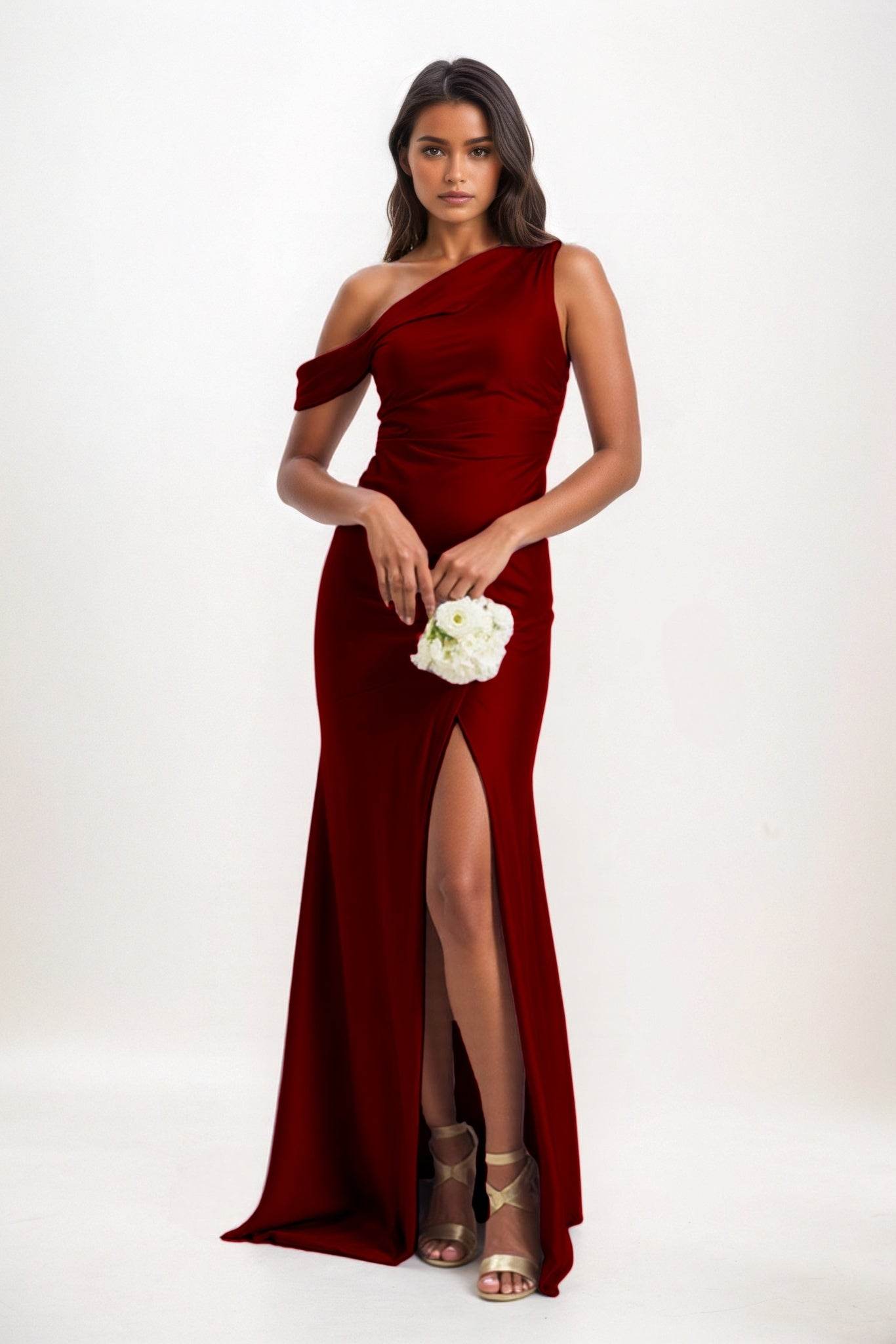 Sheath-Column Maxi Luxe Satin Bridesmaid Dress CB0845 - COCOMELODY