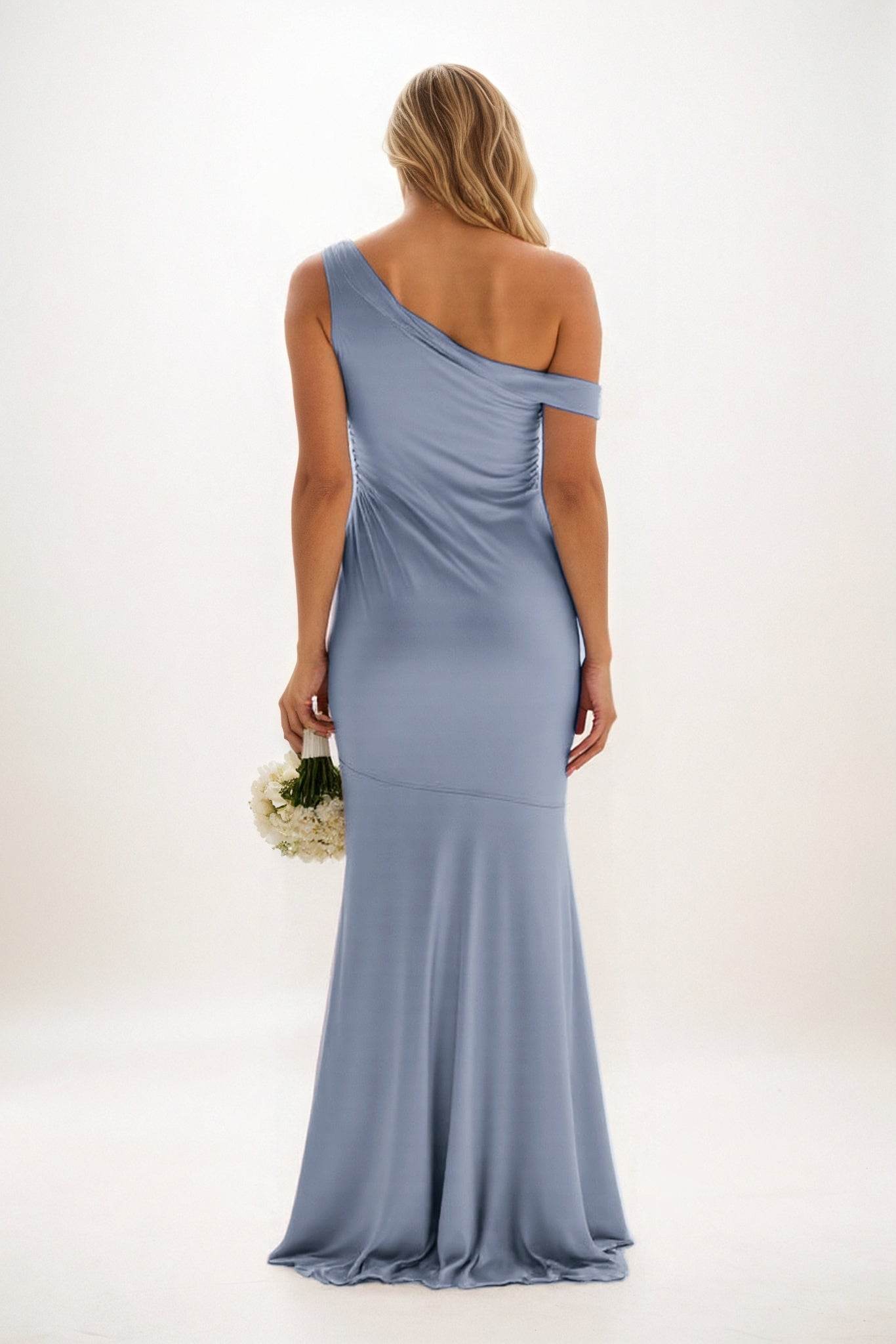 Sheath-Column Maxi Luxe Satin Bridesmaid Dress CB0845 - COCOMELODY