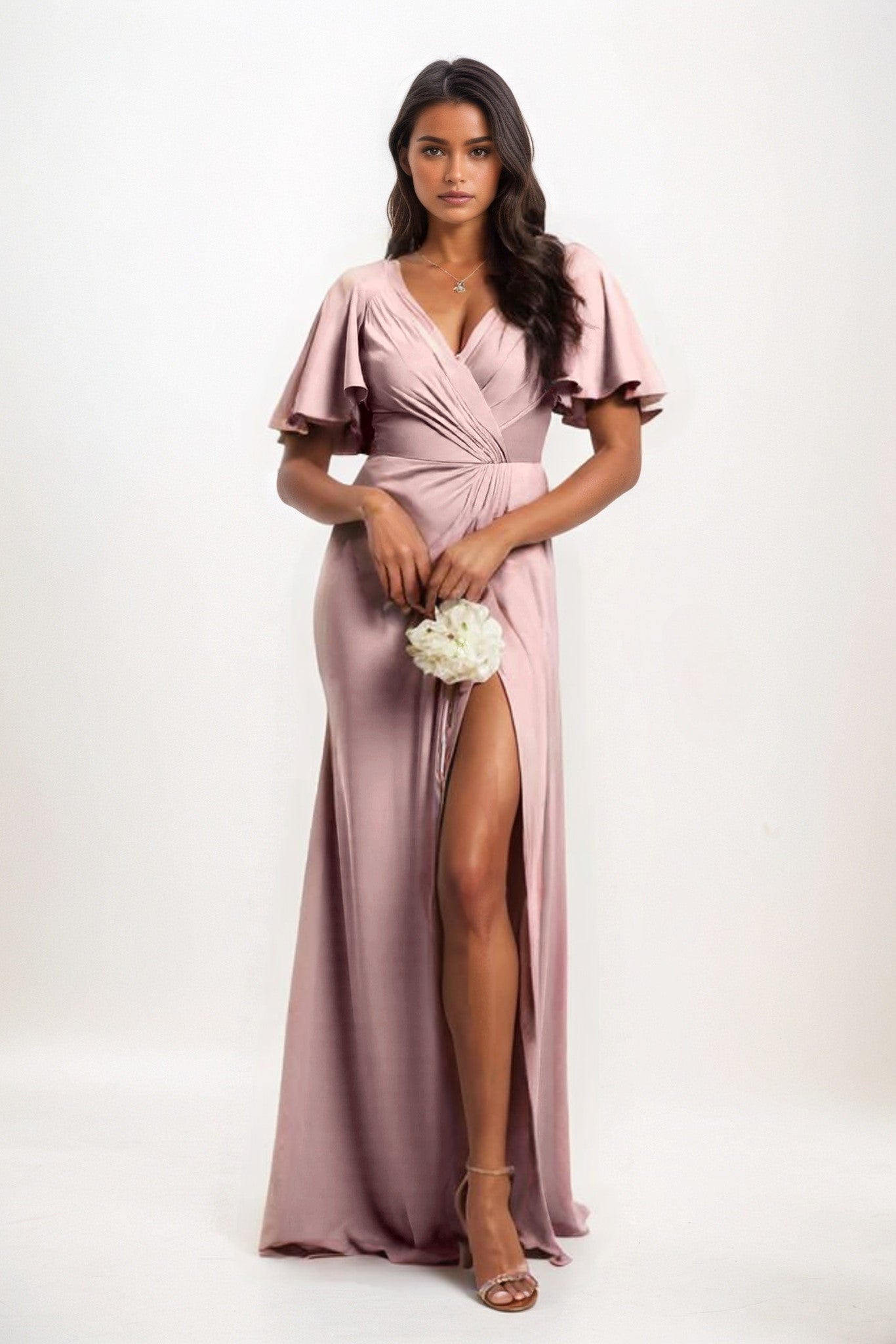 A-Line Maxi Luxe Satin Bridesmaid Dress CB0846