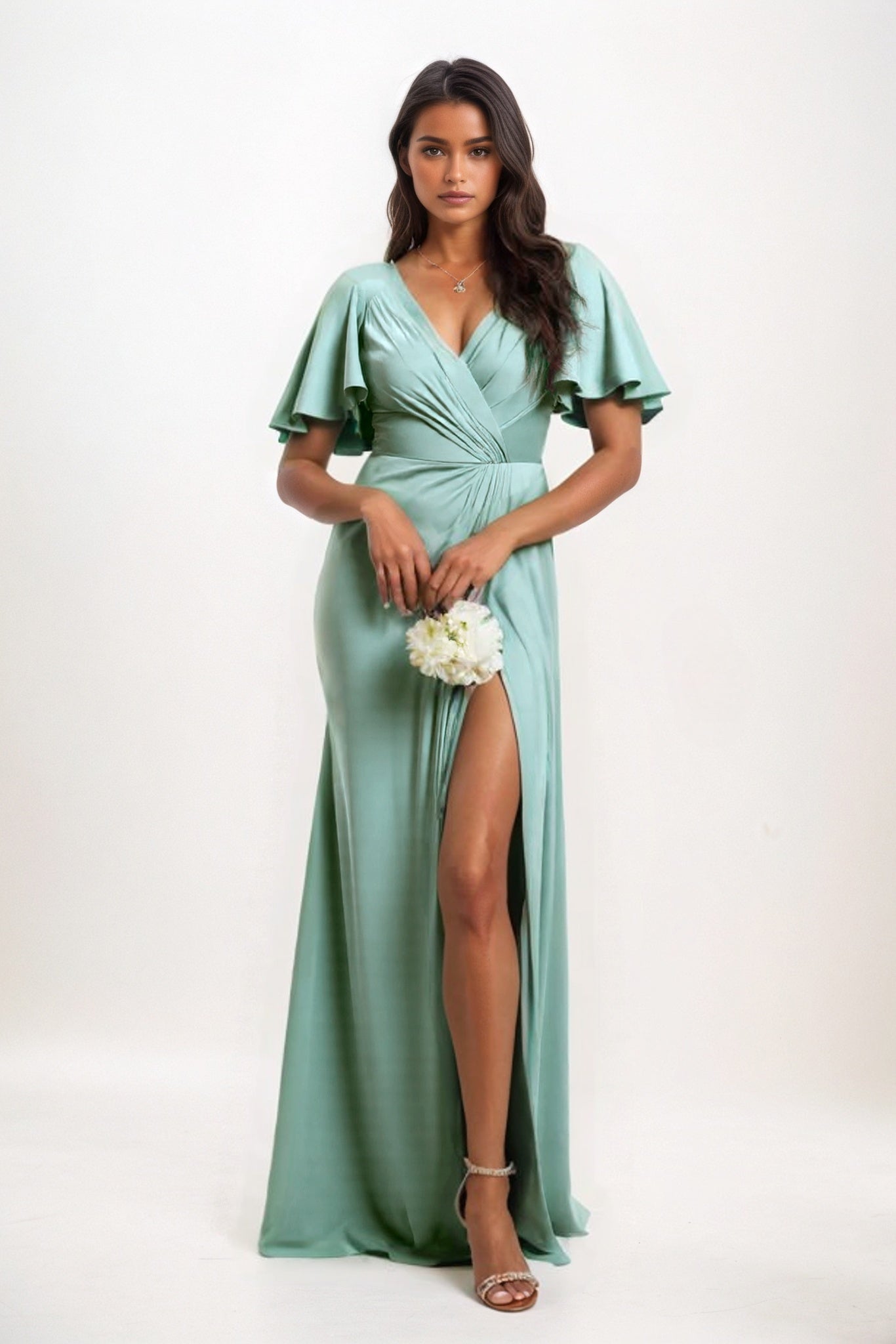 A-Line Maxi Luxe Satin Bridesmaid Dress CB0846