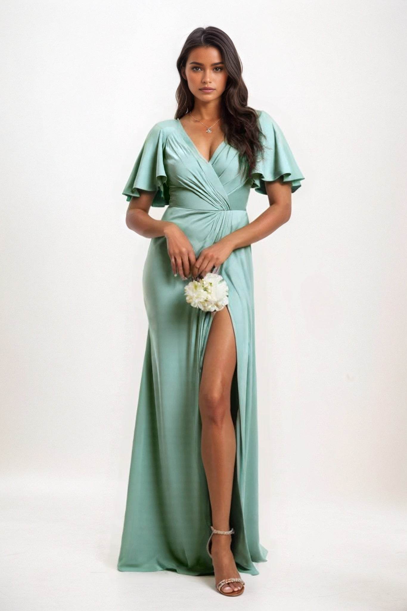 A-Line Maxi Luxe Satin Bridesmaid Dress CB0846 - COCOMELODY