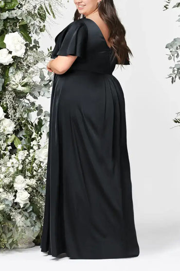 A-Line Maxi Luxe Satin Bridesmaid Dress CB0846 - COCOMELODY