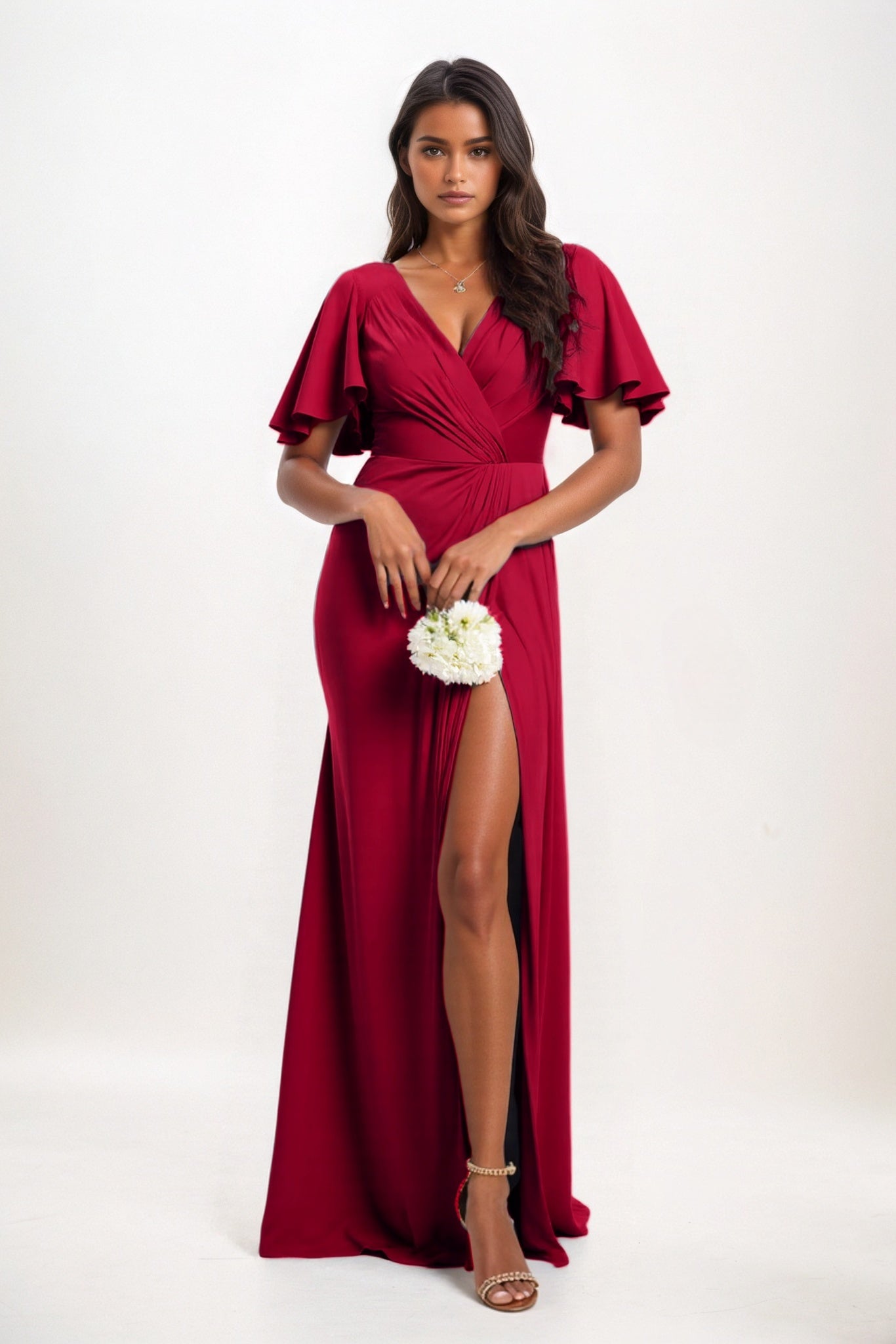 A-Line Maxi Luxe Satin Bridesmaid Dress CB0846