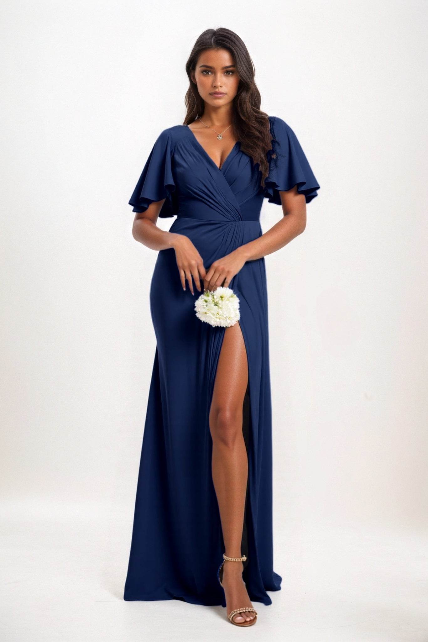 A-Line Maxi Luxe Satin Bridesmaid Dress CB0846 - COCOMELODY