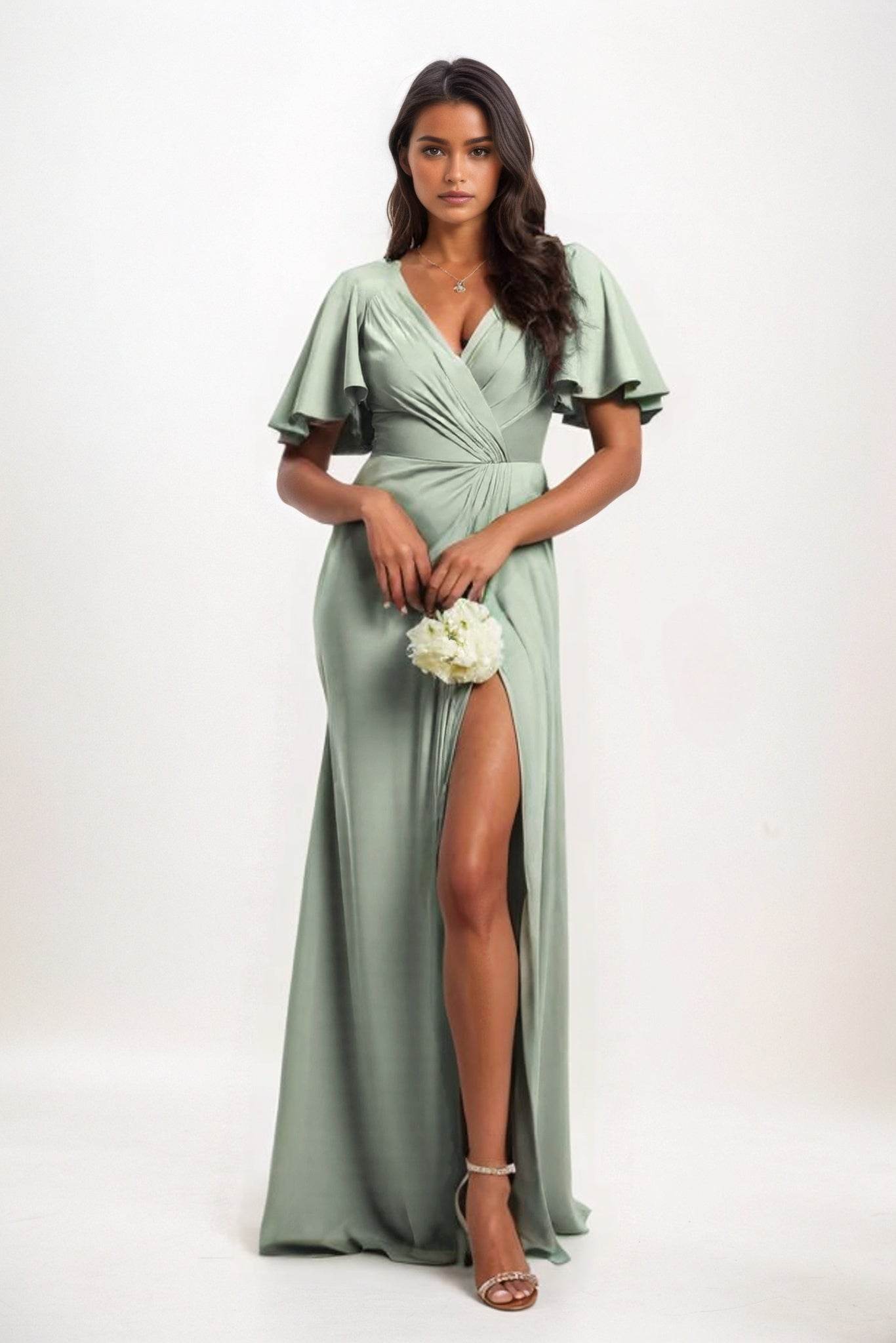A-Line Maxi Luxe Satin Bridesmaid Dress CB0846 - COCOMELODY