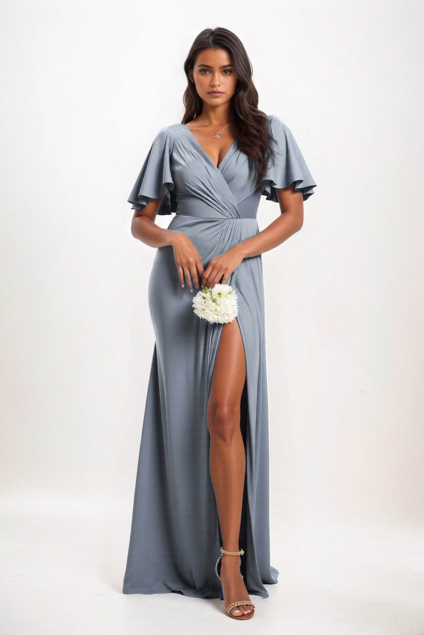 A-Line Maxi Luxe Satin Bridesmaid Dress CB0846 - COCOMELODY