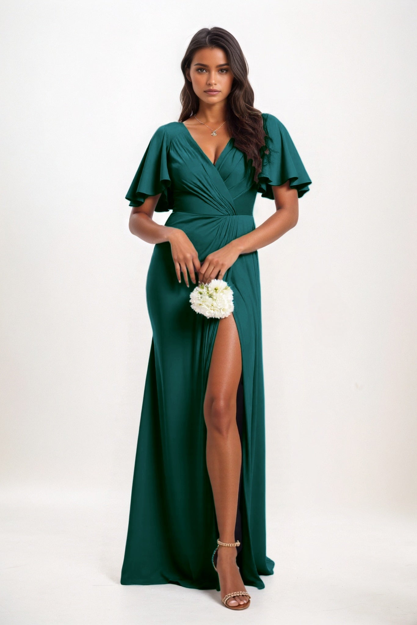 A-Line Maxi Luxe Satin Bridesmaid Dress CB0846