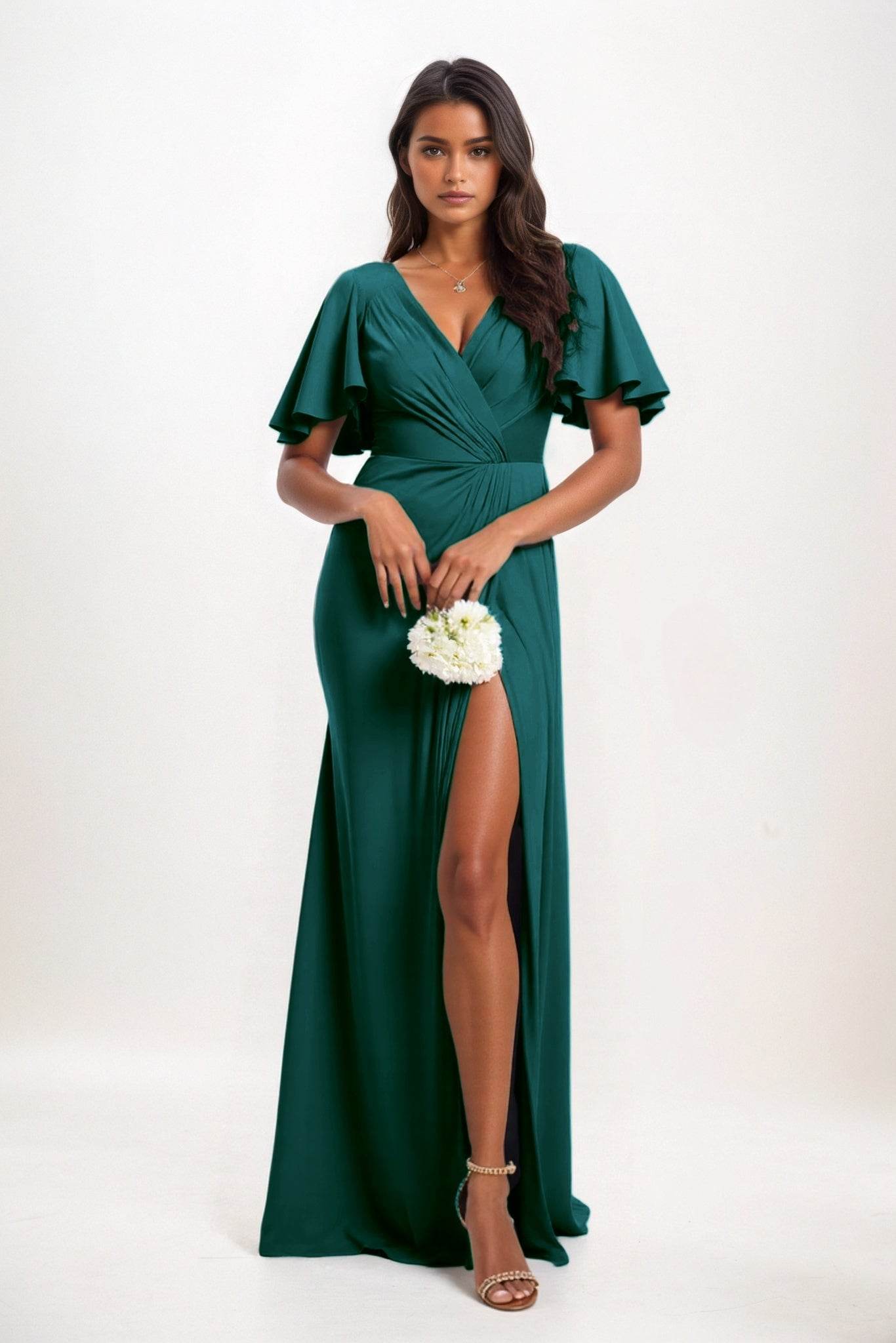A-Line Maxi Luxe Satin Bridesmaid Dress CB0846 - COCOMELODY
