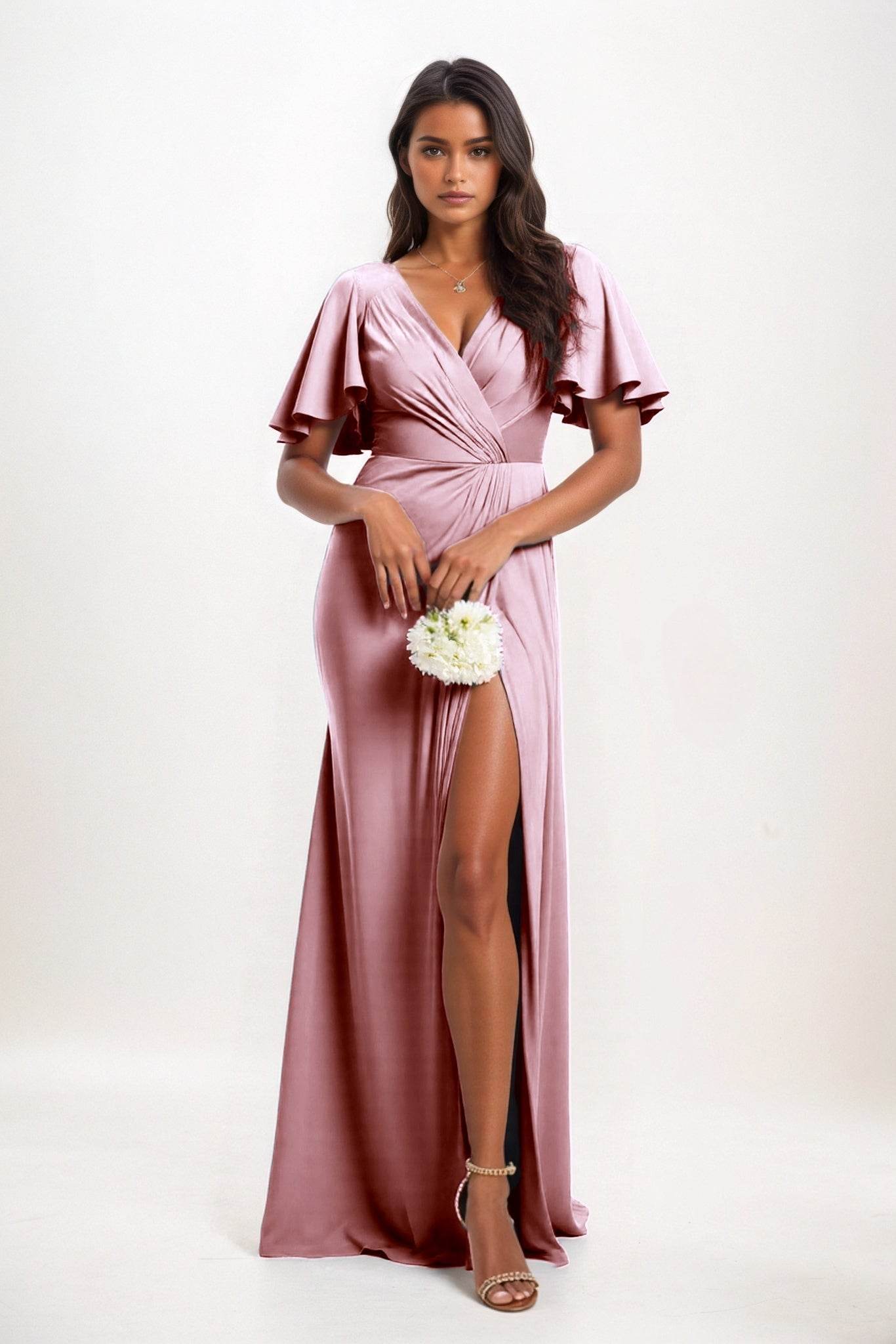 A-Line Maxi Luxe Satin Bridesmaid Dress CB0846 - COCOMELODY