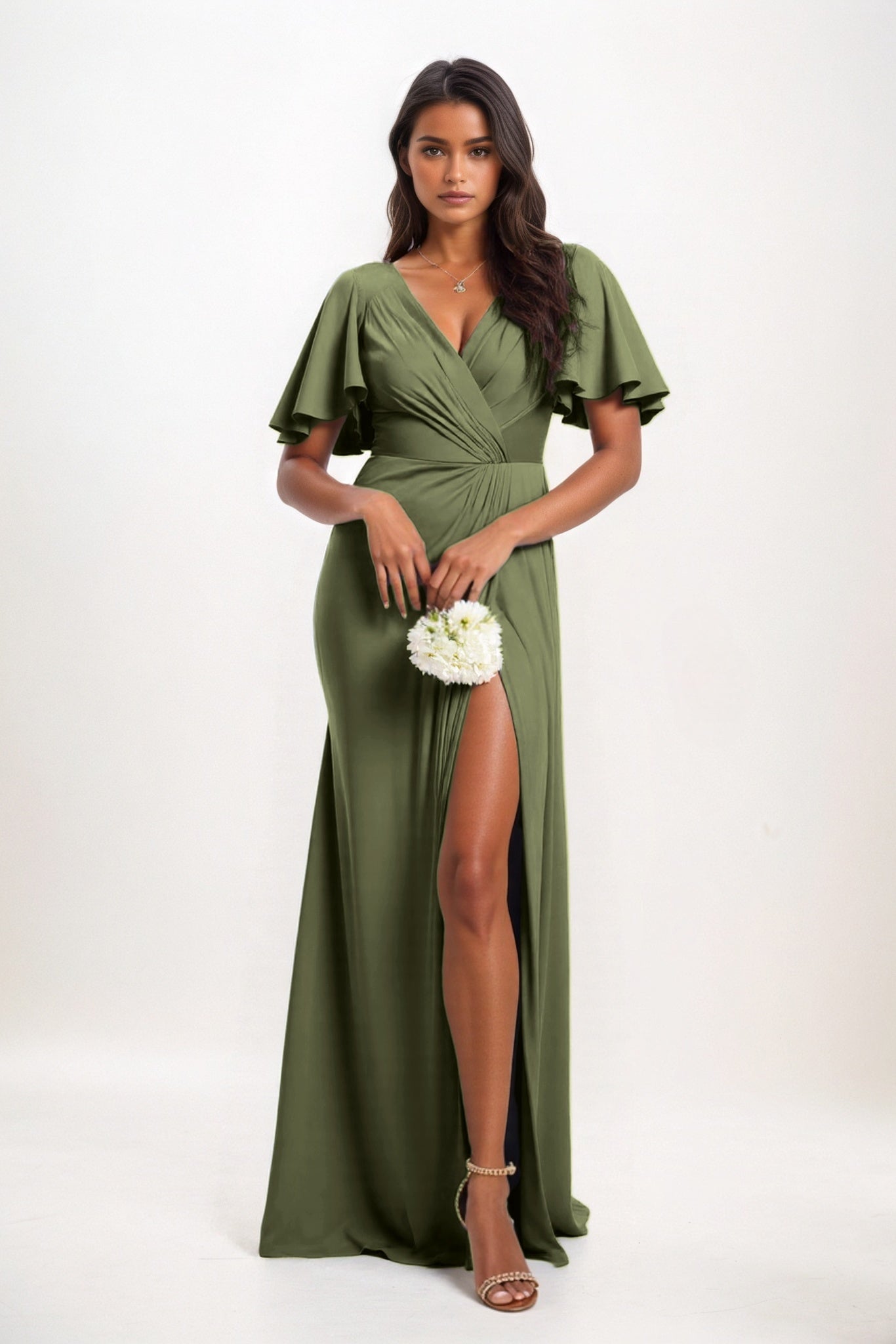 A-Line Maxi Luxe Satin Bridesmaid Dress CB0846