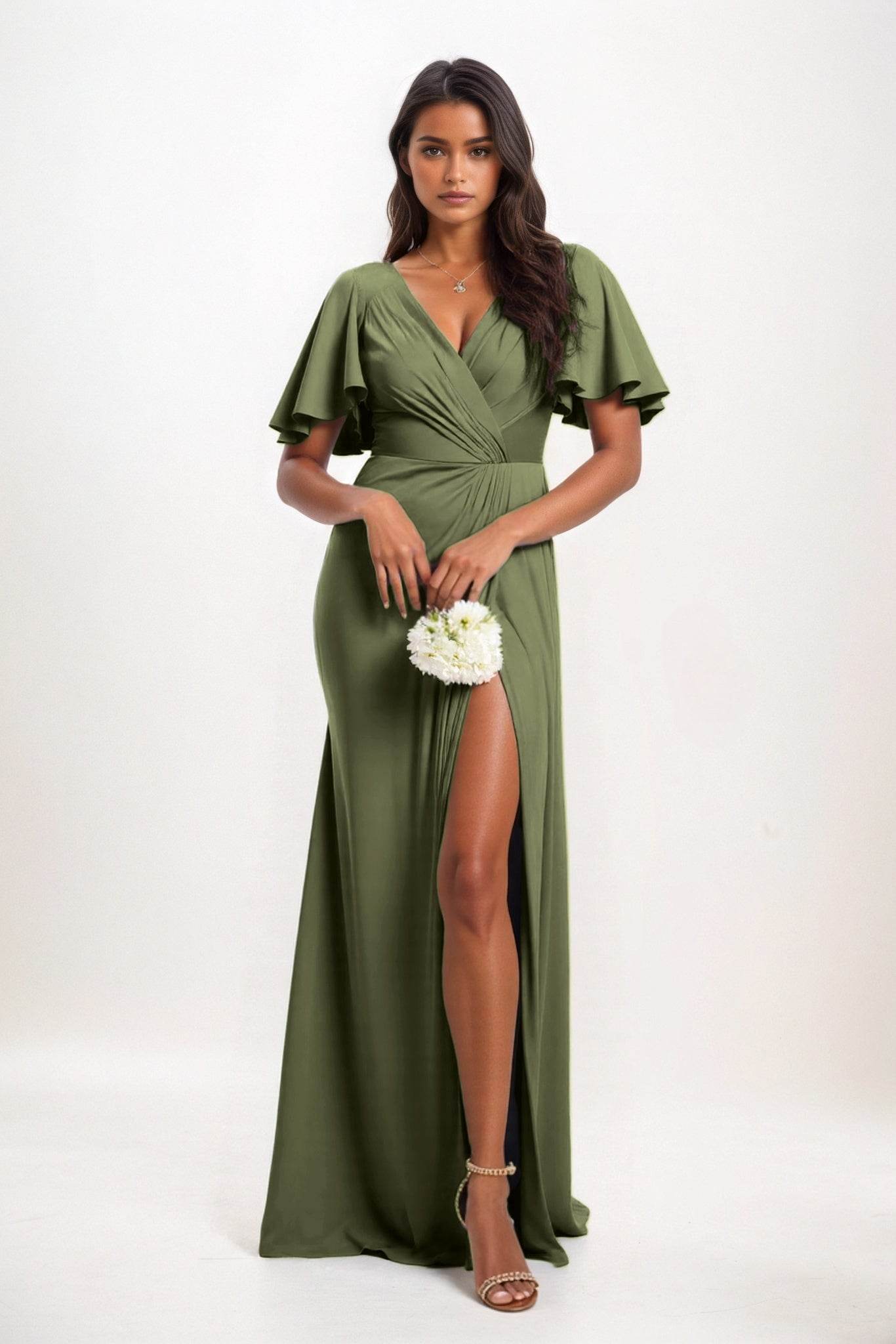 A-Line Maxi Luxe Satin Bridesmaid Dress CB0846 - COCOMELODY