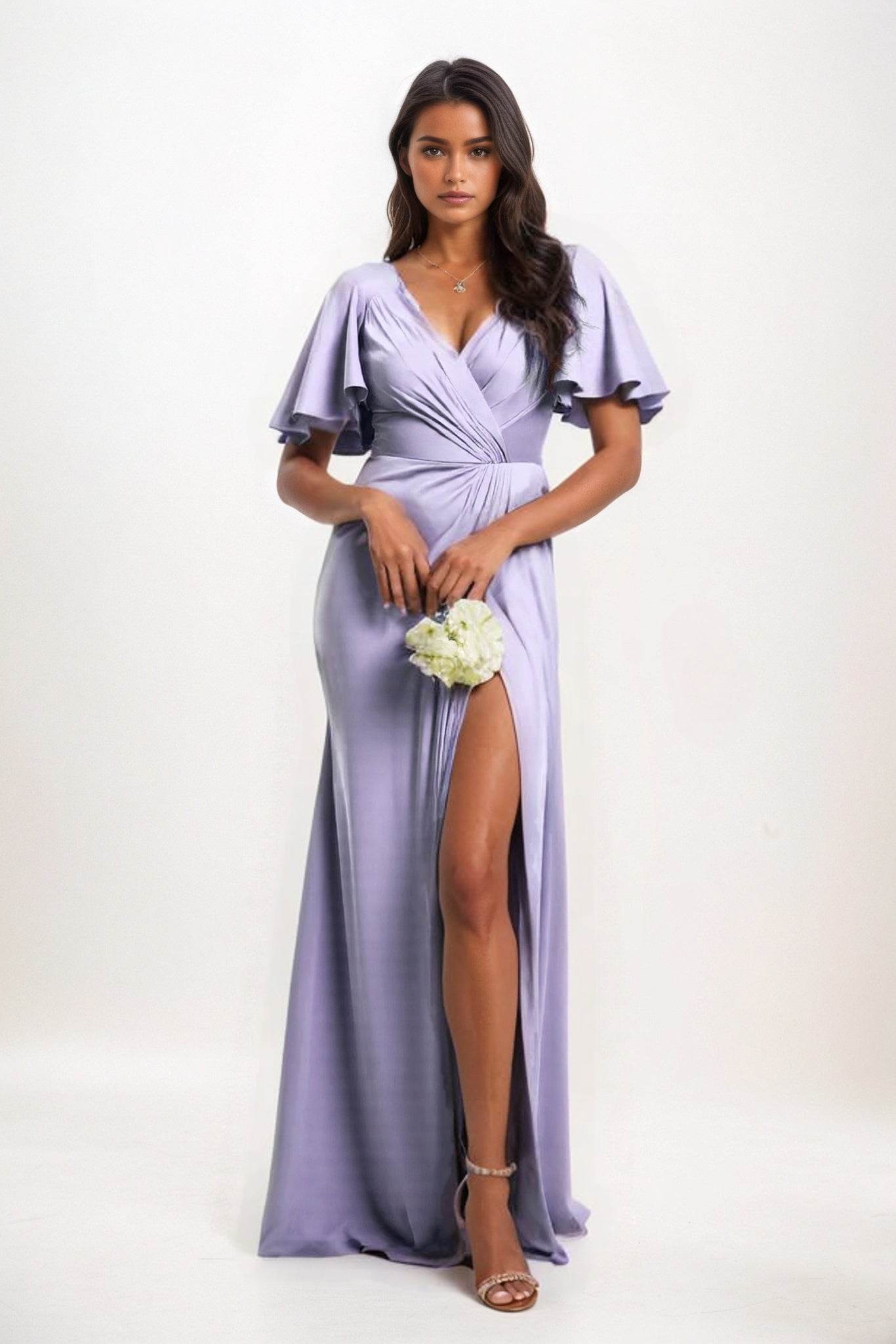 A-Line Maxi Luxe Satin Bridesmaid Dress CB0846 - COCOMELODY