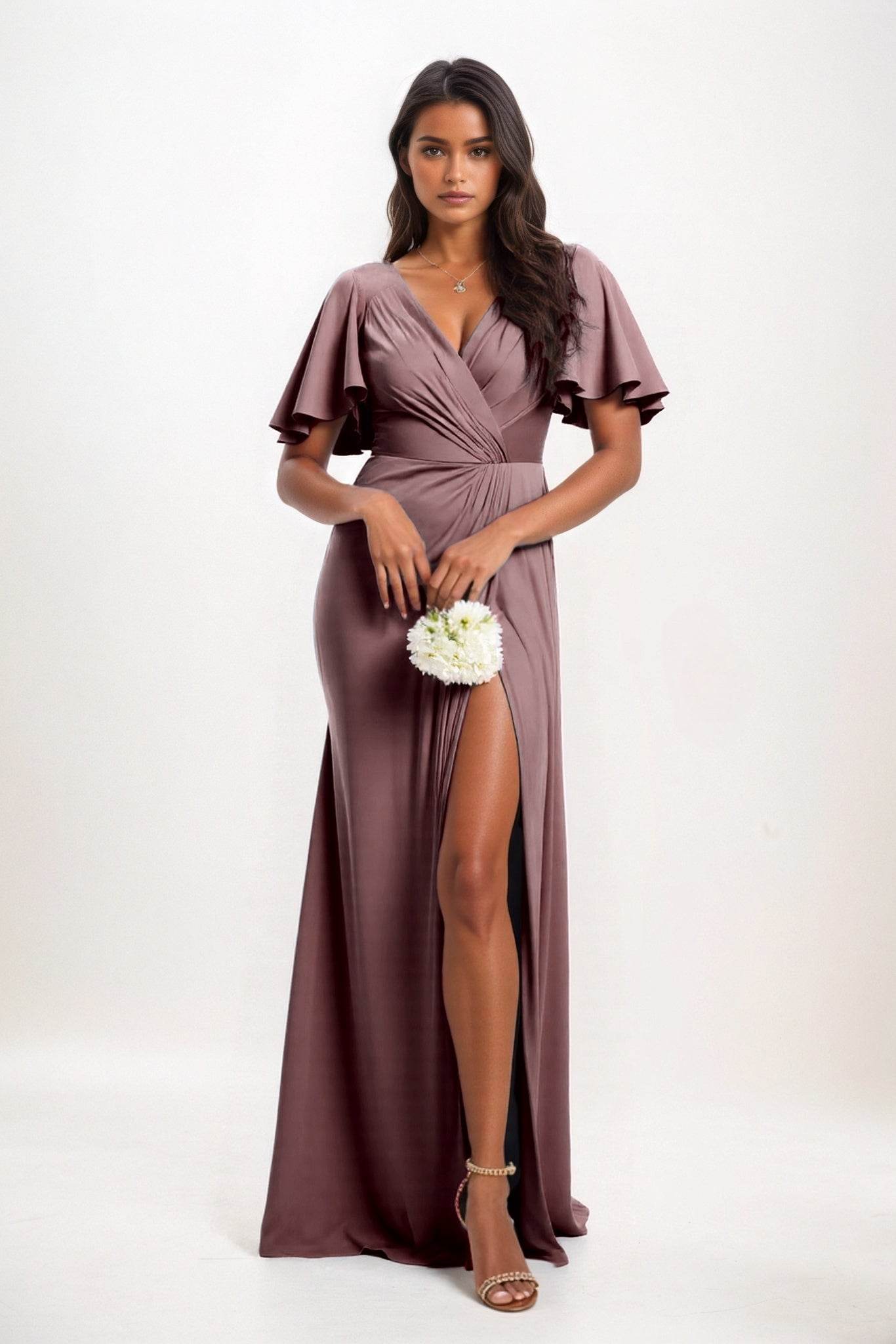 A-Line Maxi Luxe Satin Bridesmaid Dress CB0846 - COCOMELODY