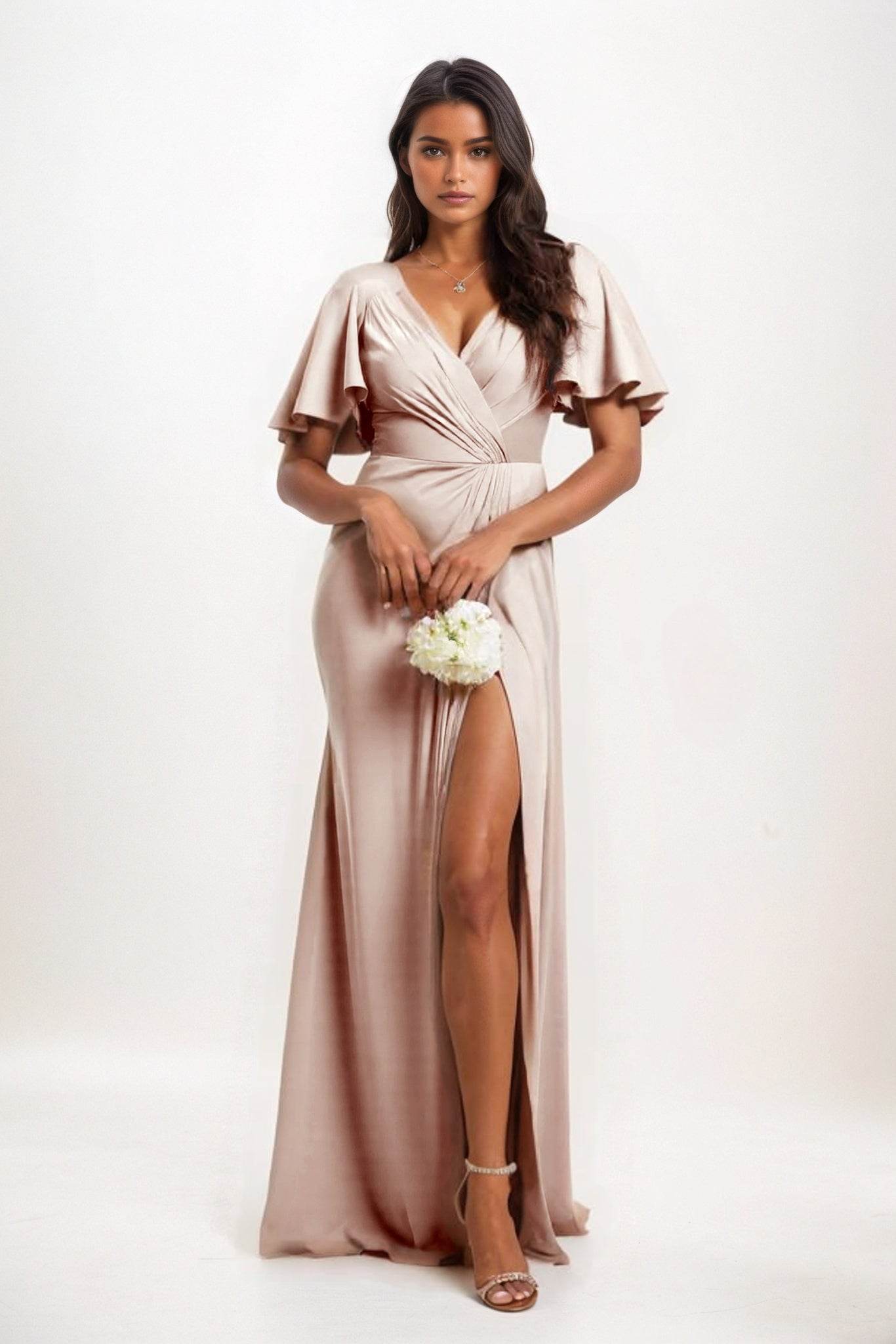 A-Line Maxi Luxe Satin Bridesmaid Dress CB0846 - COCOMELODY
