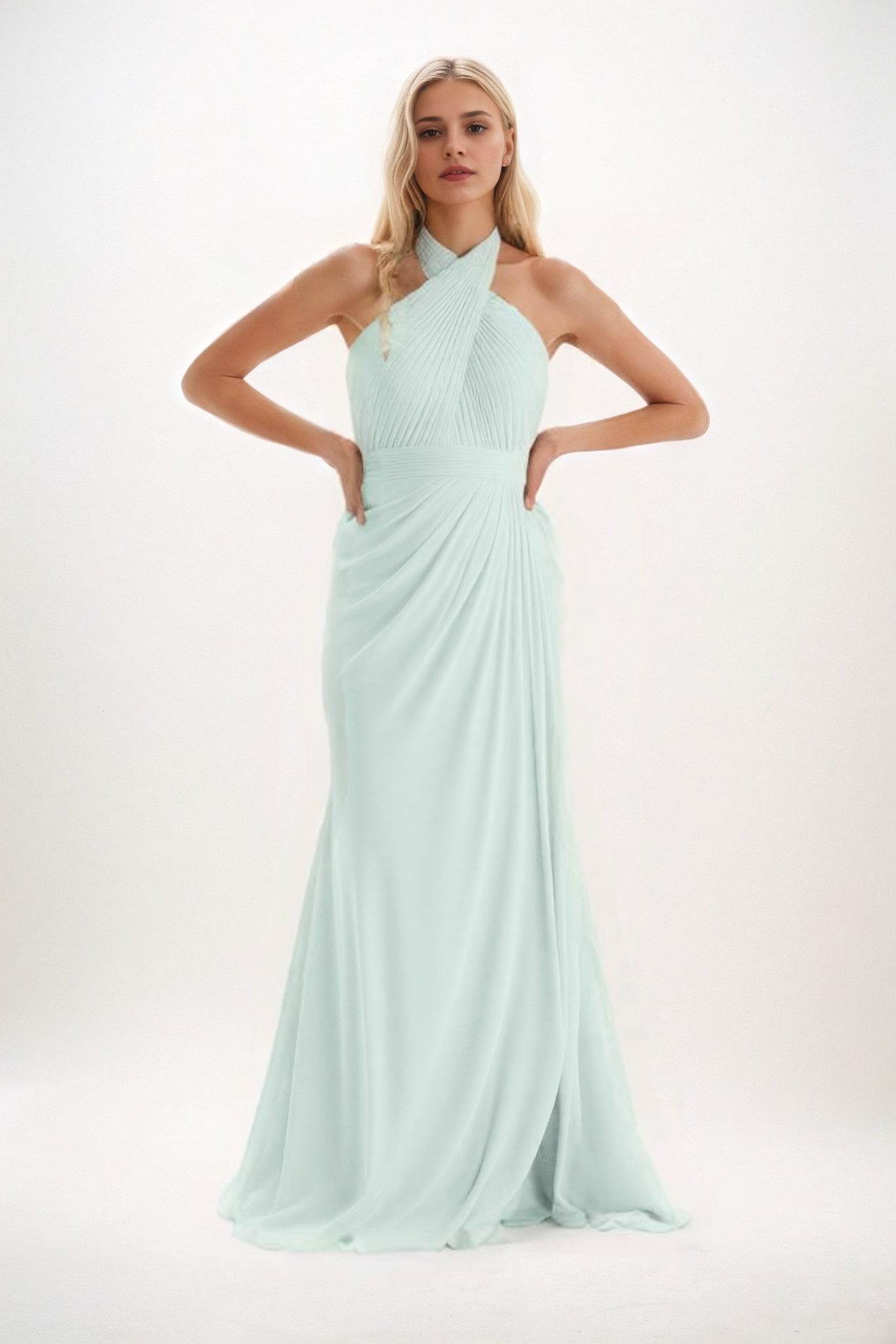 Sheath-Column Maxi Chiffon Bridesmaid Dress CB0848 - COCOMELODY