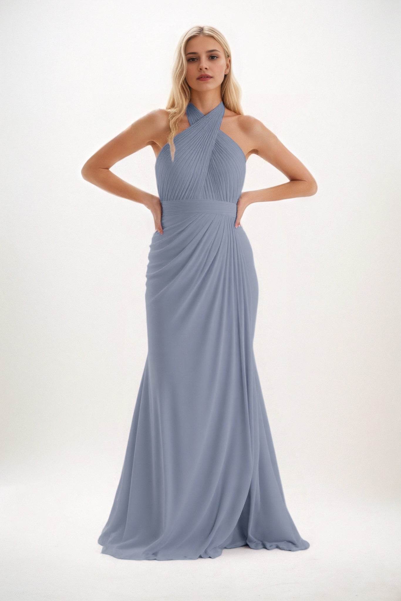 Sheath-Column Maxi Chiffon Bridesmaid Dress CB0848 - COCOMELODY