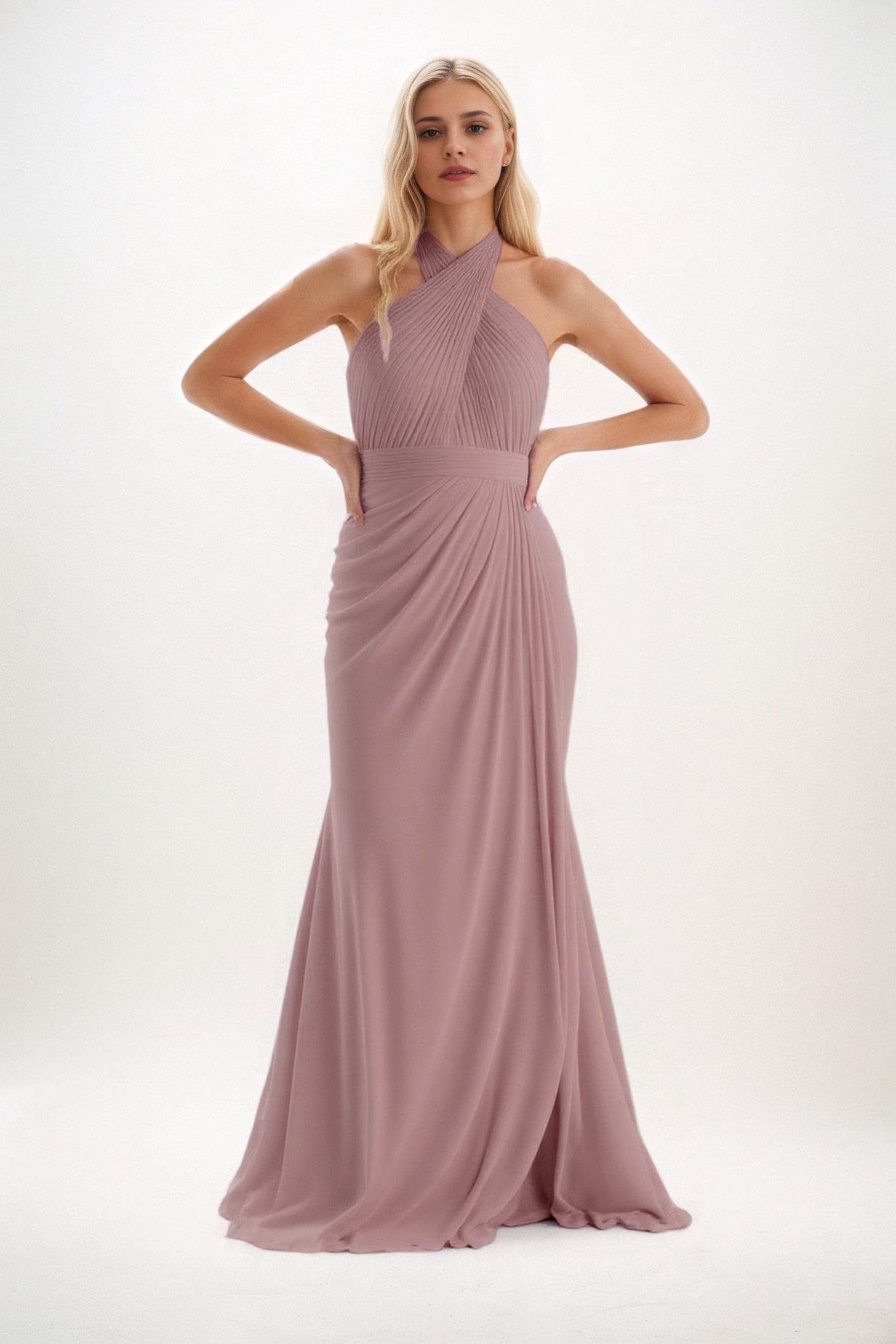 Sheath-Column Maxi Chiffon Bridesmaid Dress CB0848 - COCOMELODY