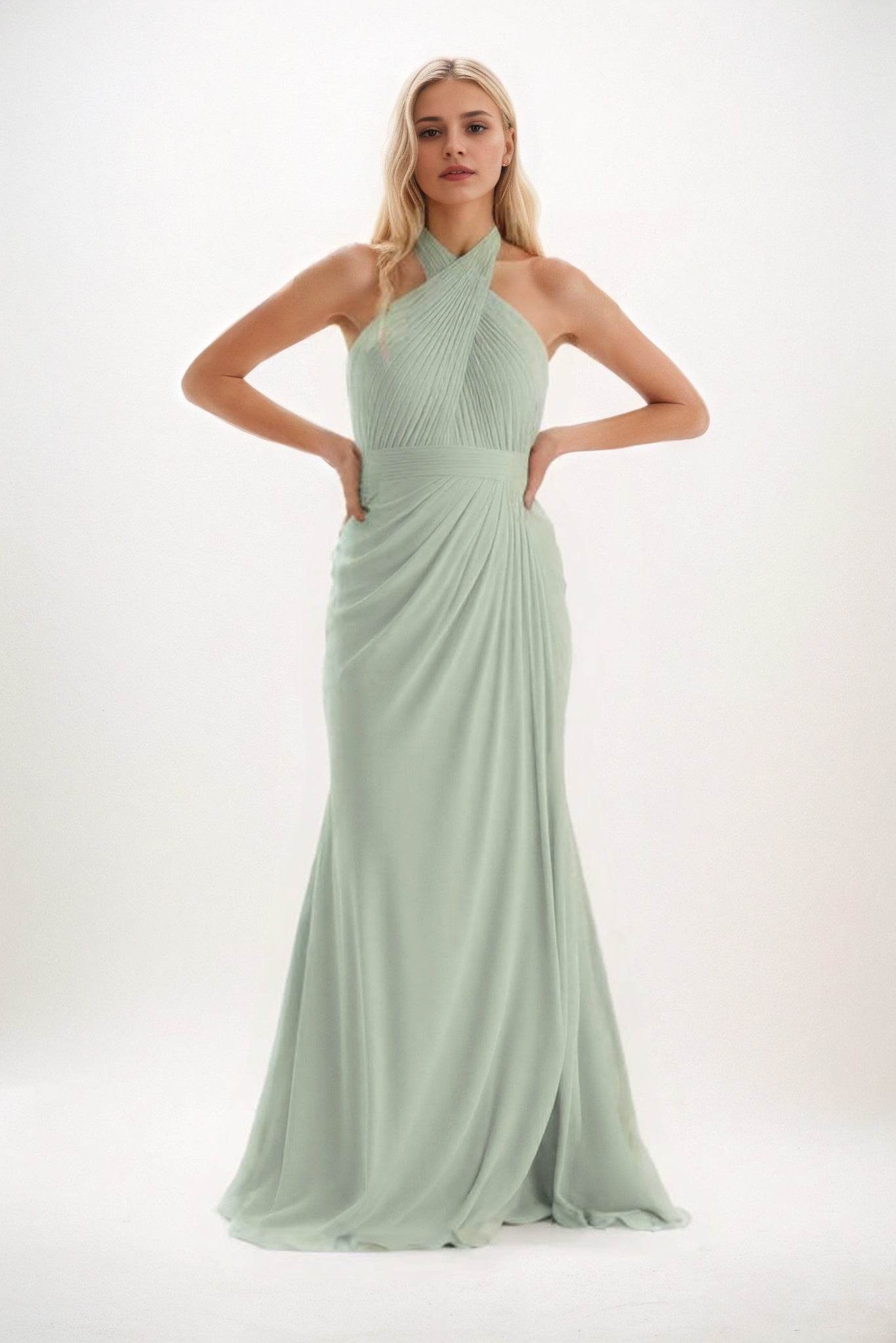 Sheath-Column Maxi Chiffon Bridesmaid Dress CB0848 - COCOMELODY