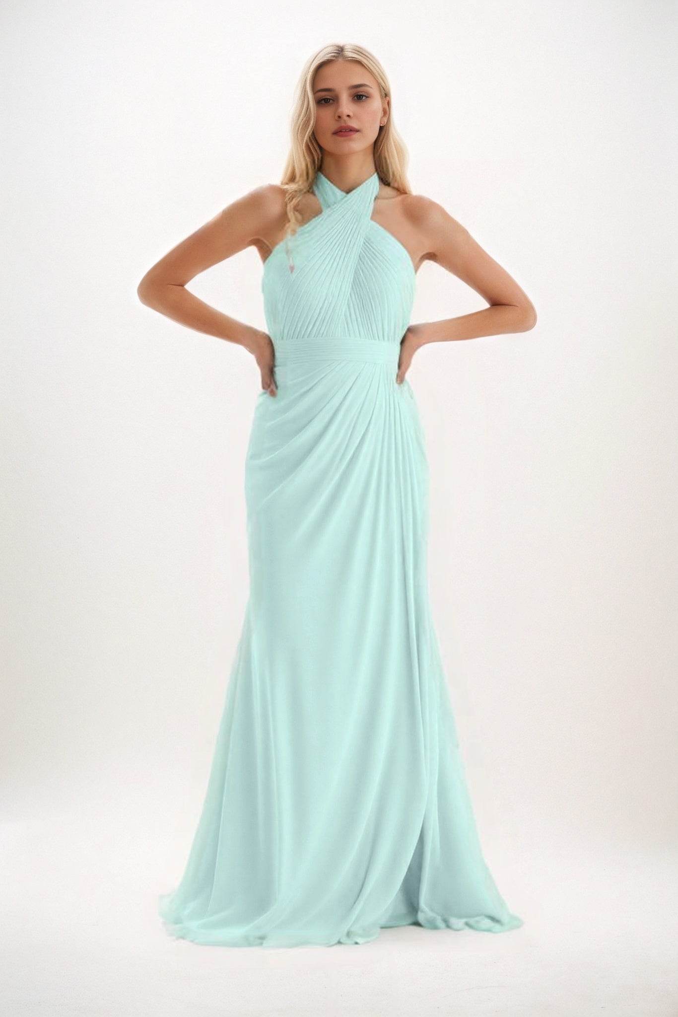 Sheath-Column Maxi Chiffon Bridesmaid Dress CB0848 - COCOMELODY