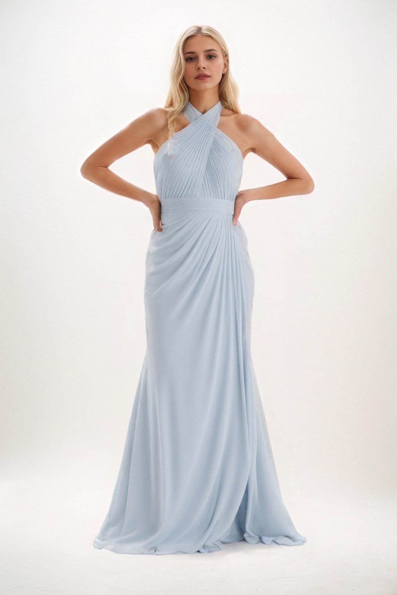 Sheath-Column Maxi Chiffon Bridesmaid Dress CB0848 - COCOMELODY