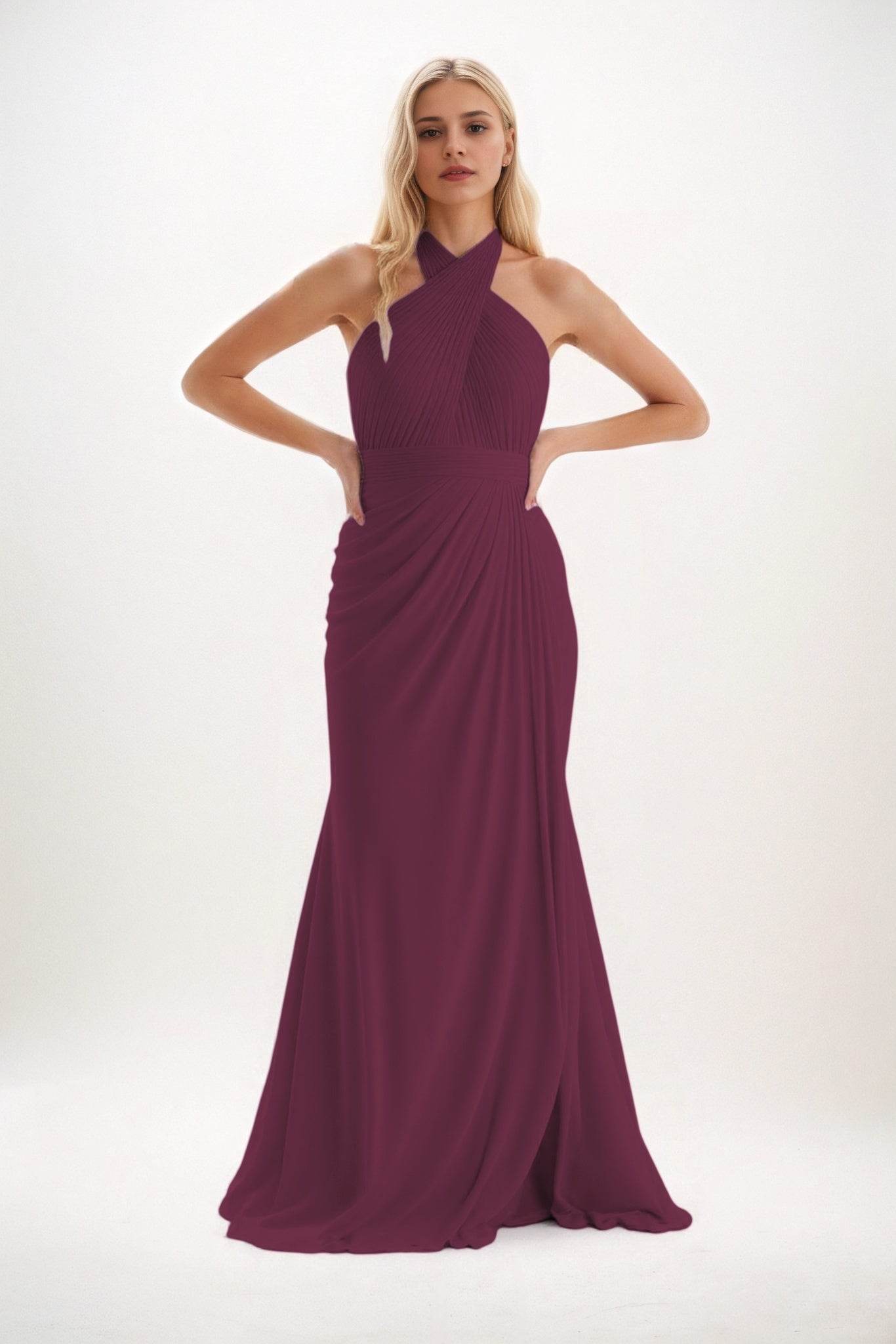 Sheath-Column Maxi Chiffon Bridesmaid Dress CB0848 - COCOMELODY