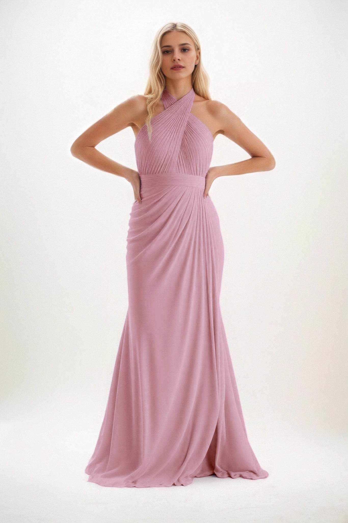 Sheath-Column Maxi Chiffon Bridesmaid Dress CB0848 - COCOMELODY