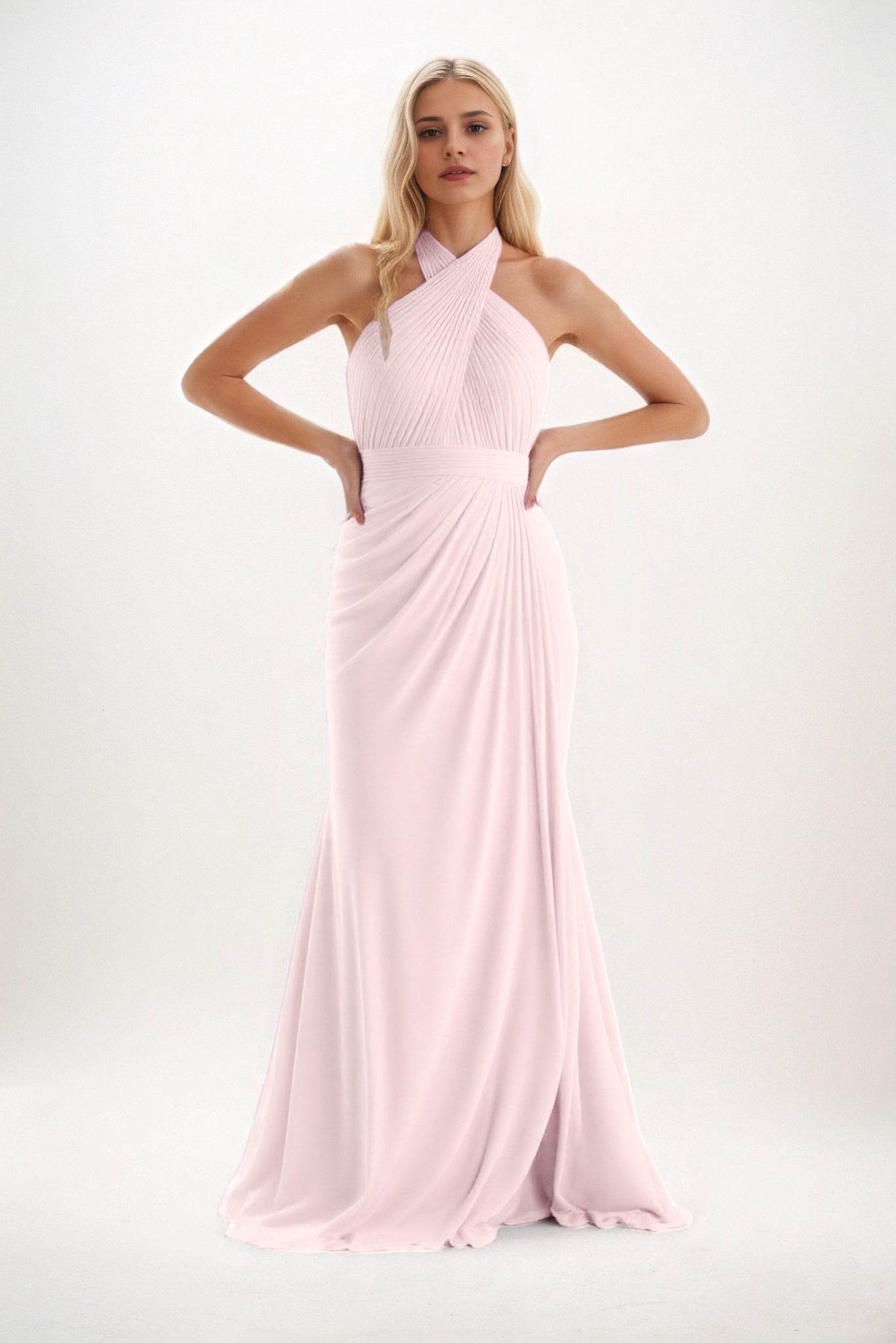 Sheath-Column Maxi Chiffon Bridesmaid Dress CB0848 - COCOMELODY