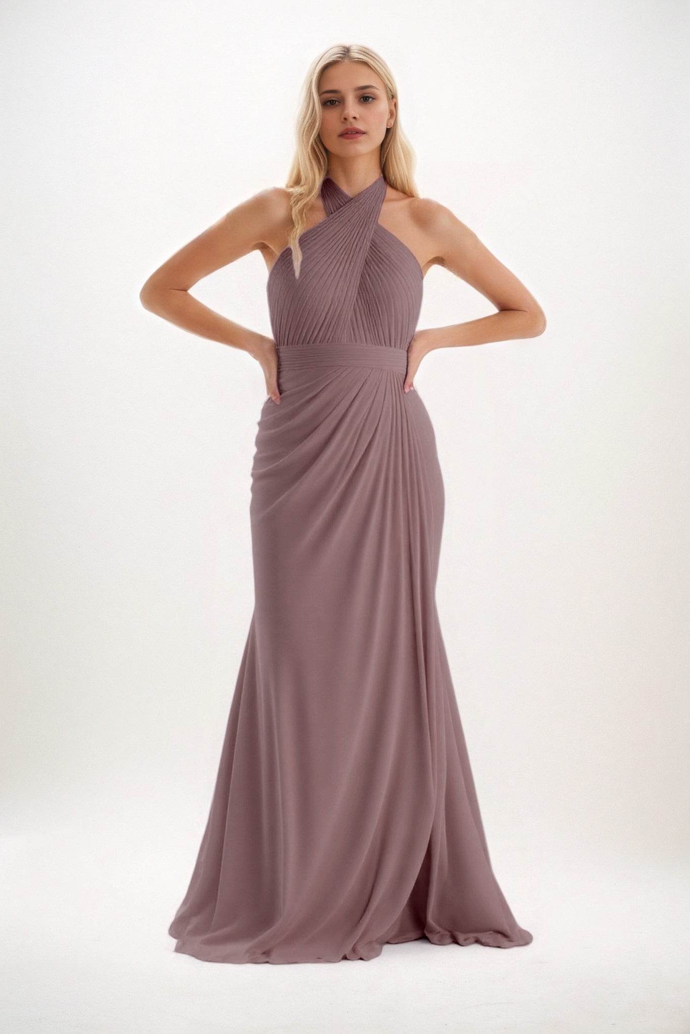 Sheath-Column Maxi Chiffon Bridesmaid Dress CB0848 - COCOMELODY