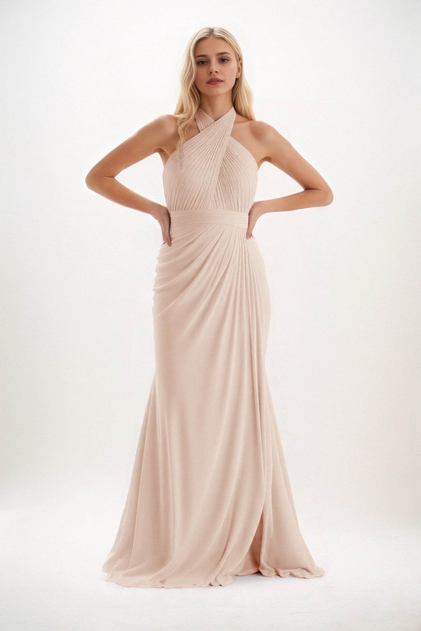 Sheath-Column Maxi Chiffon Bridesmaid Dress CB0848 - COCOMELODY