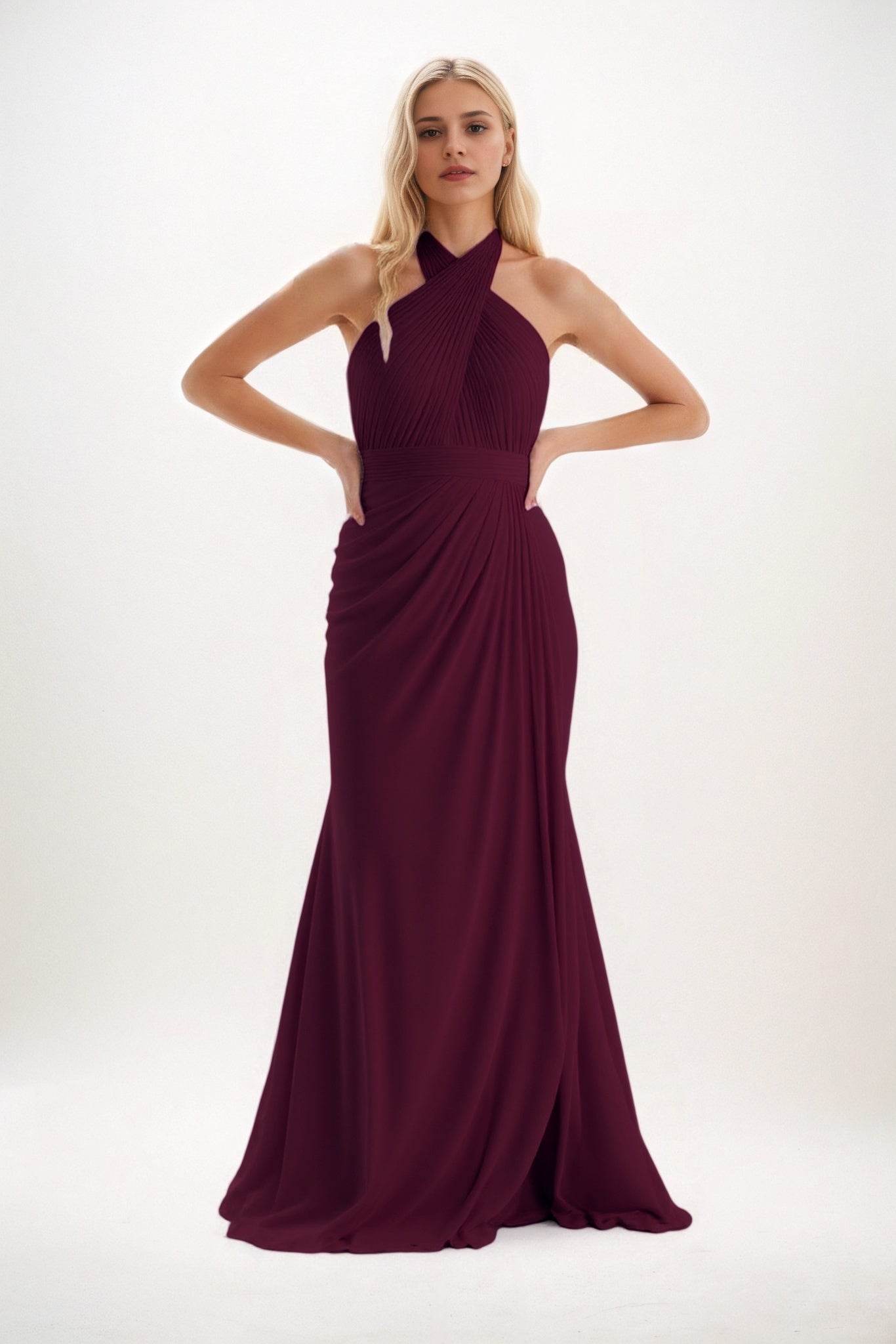 Sheath-Column Maxi Chiffon Bridesmaid Dress CB0848 - COCOMELODY