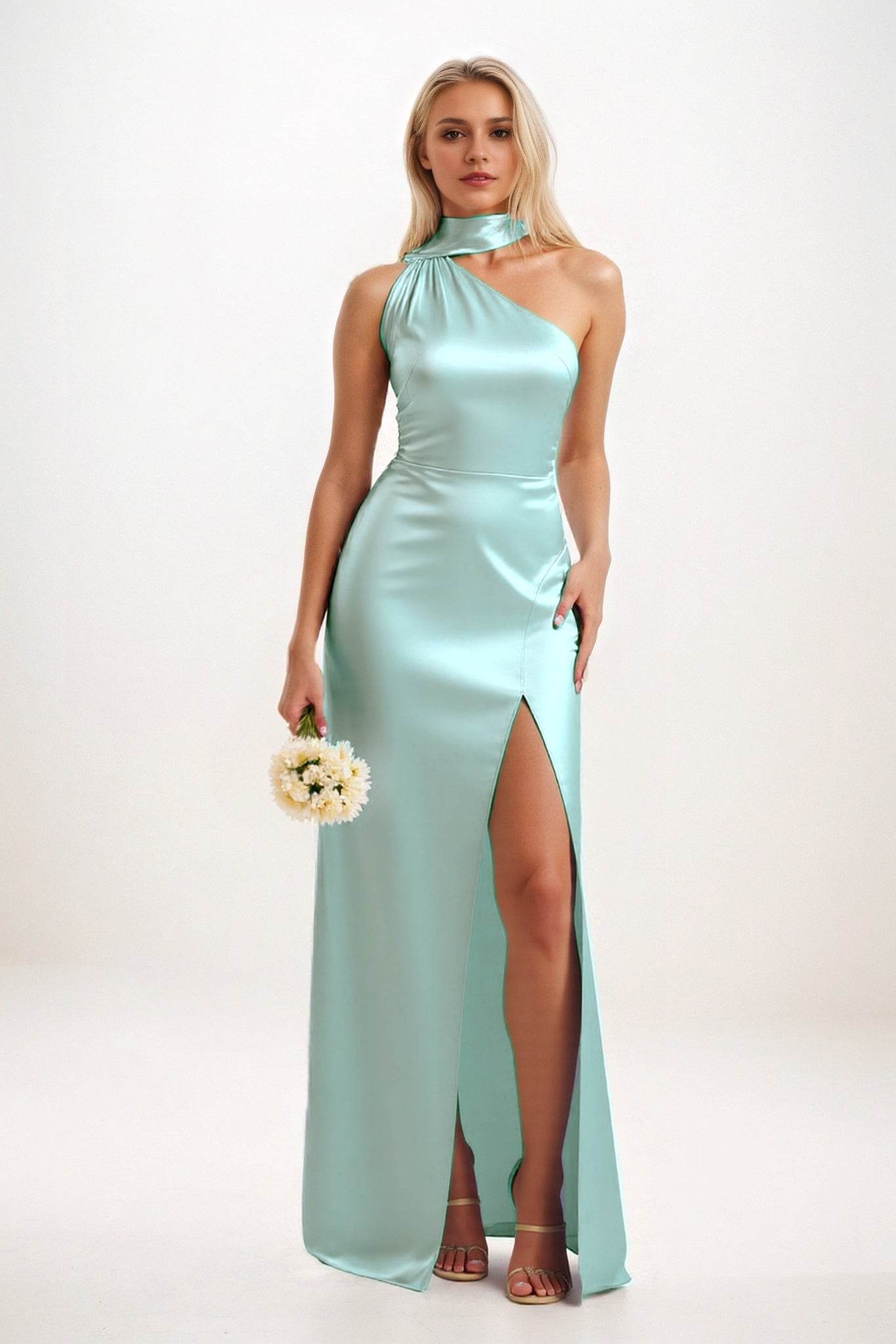 Sheath-Column Maxi Luxe Satin Bridesmaid Dress CB0851 - COCOMELODY