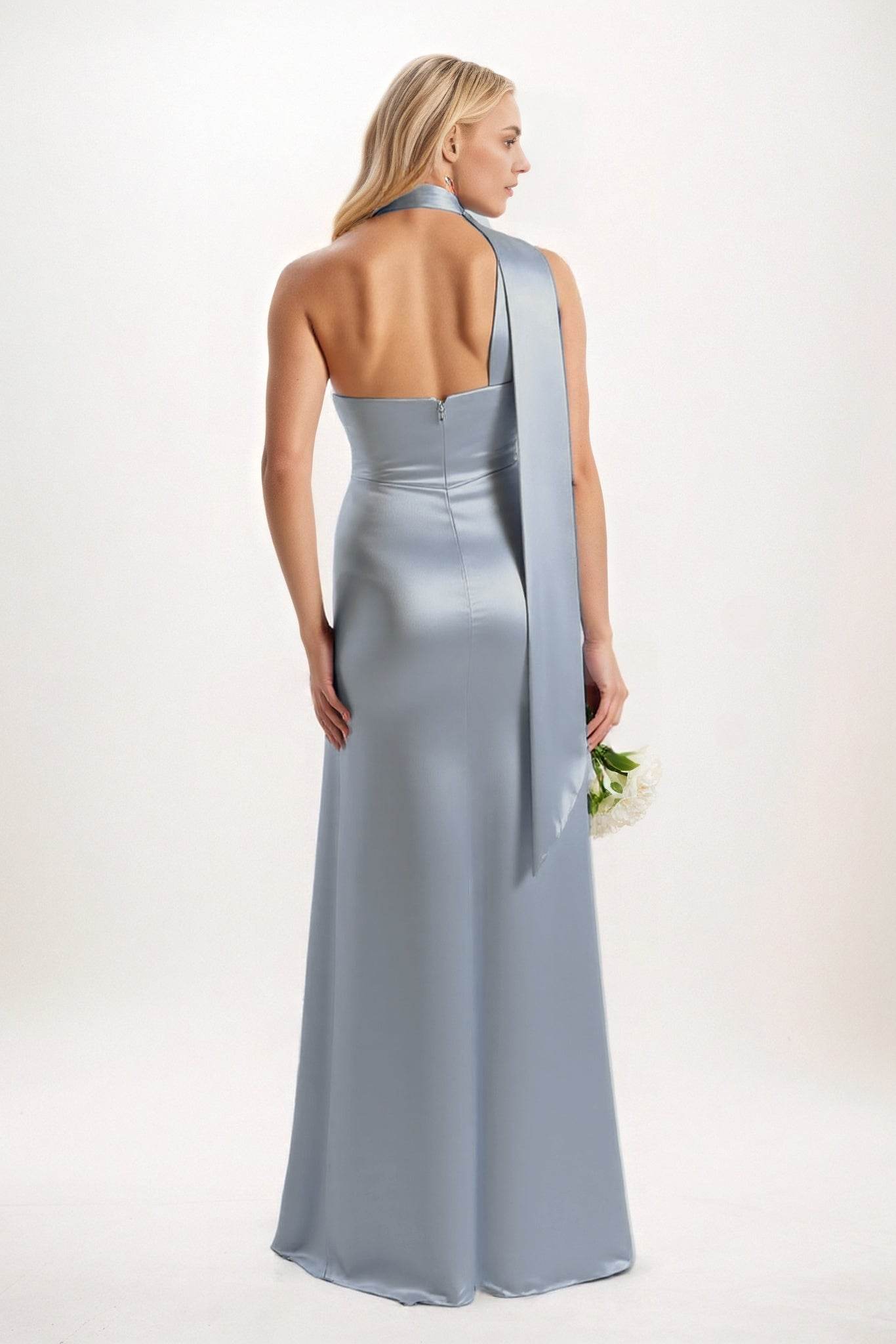 Sheath-Column Maxi Luxe Satin Bridesmaid Dress CB0851 - COCOMELODY