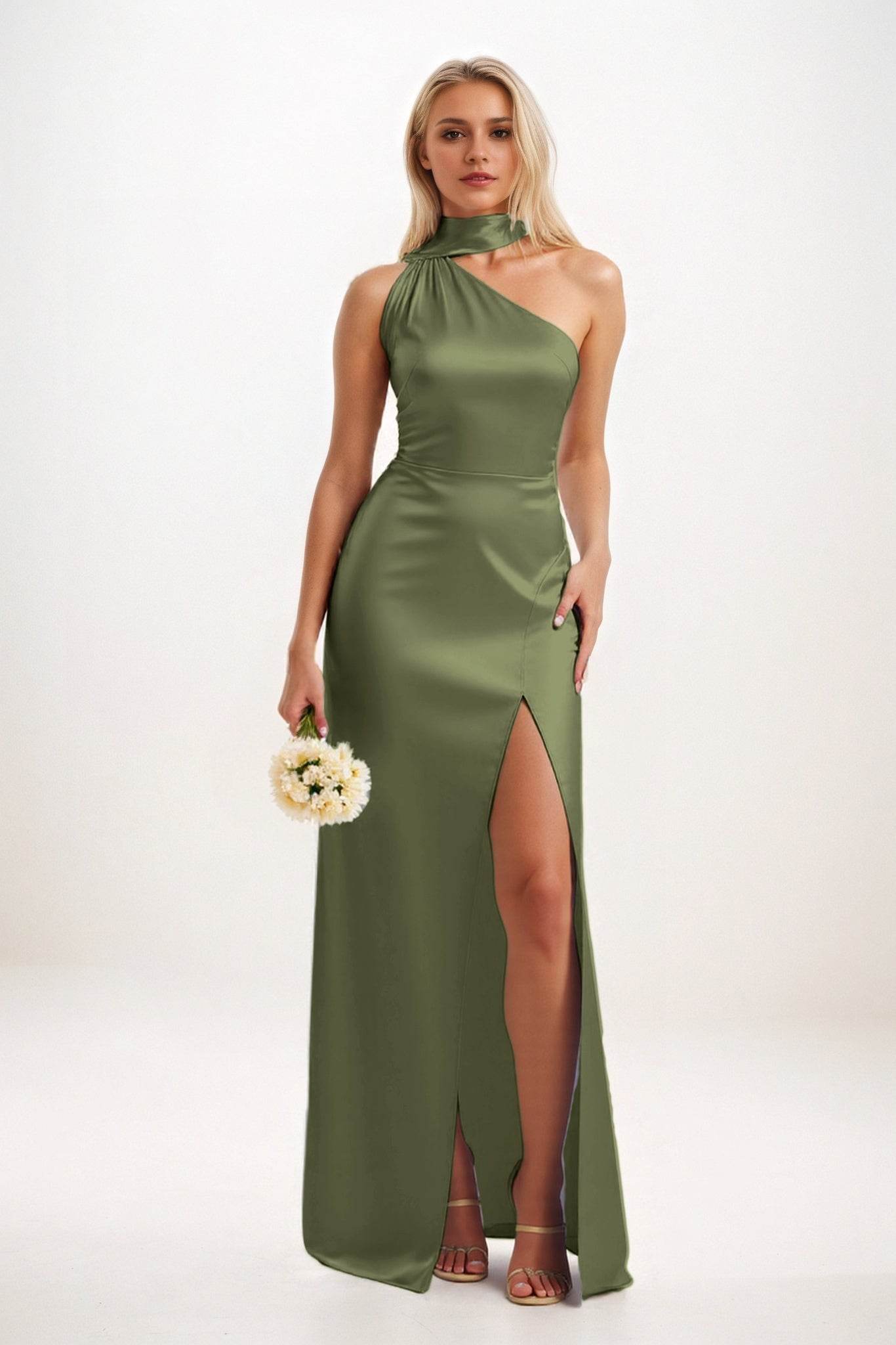 Sheath-Column Maxi Luxe Satin Bridesmaid Dress CB0851 - COCOMELODY